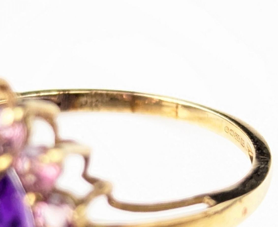 Bague vintage en or jaune 9 carats avec améthyste et pâte rose en vente 7