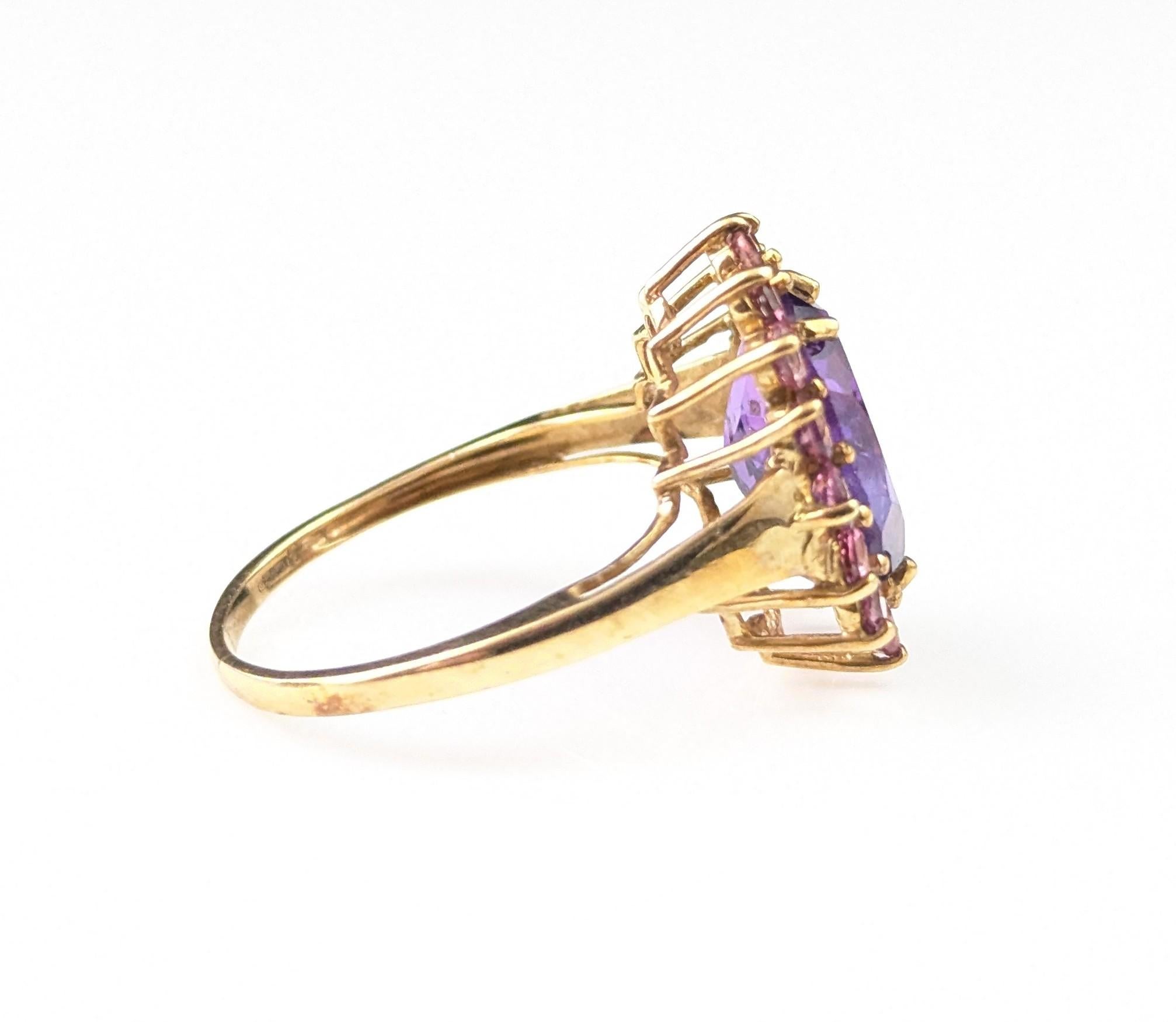 Bague vintage en or jaune 9 carats avec améthyste et pâte rose en vente 8