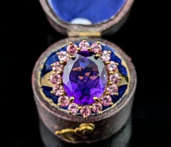 Vintage Amethyst and Pink paste cluster ring, 9k yellow gold