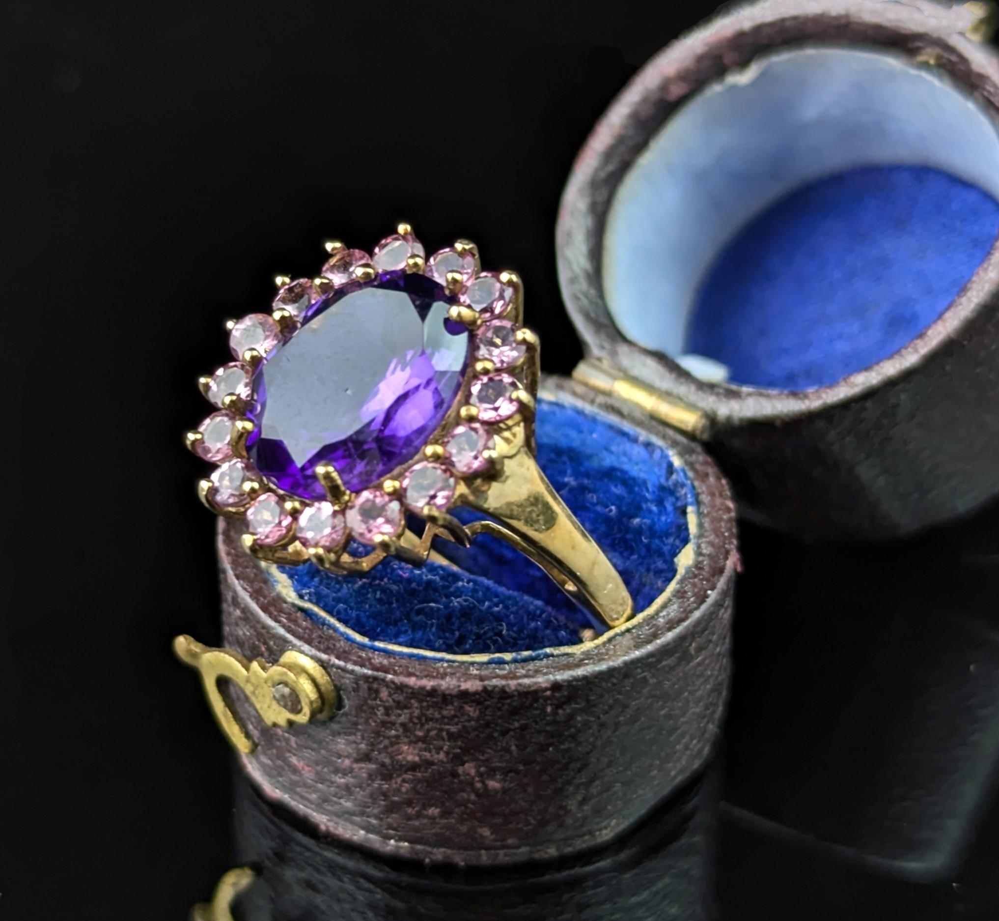 Bague vintage en or jaune 9 carats avec améthyste et pâte rose Bon état - En vente à NEWARK, GB