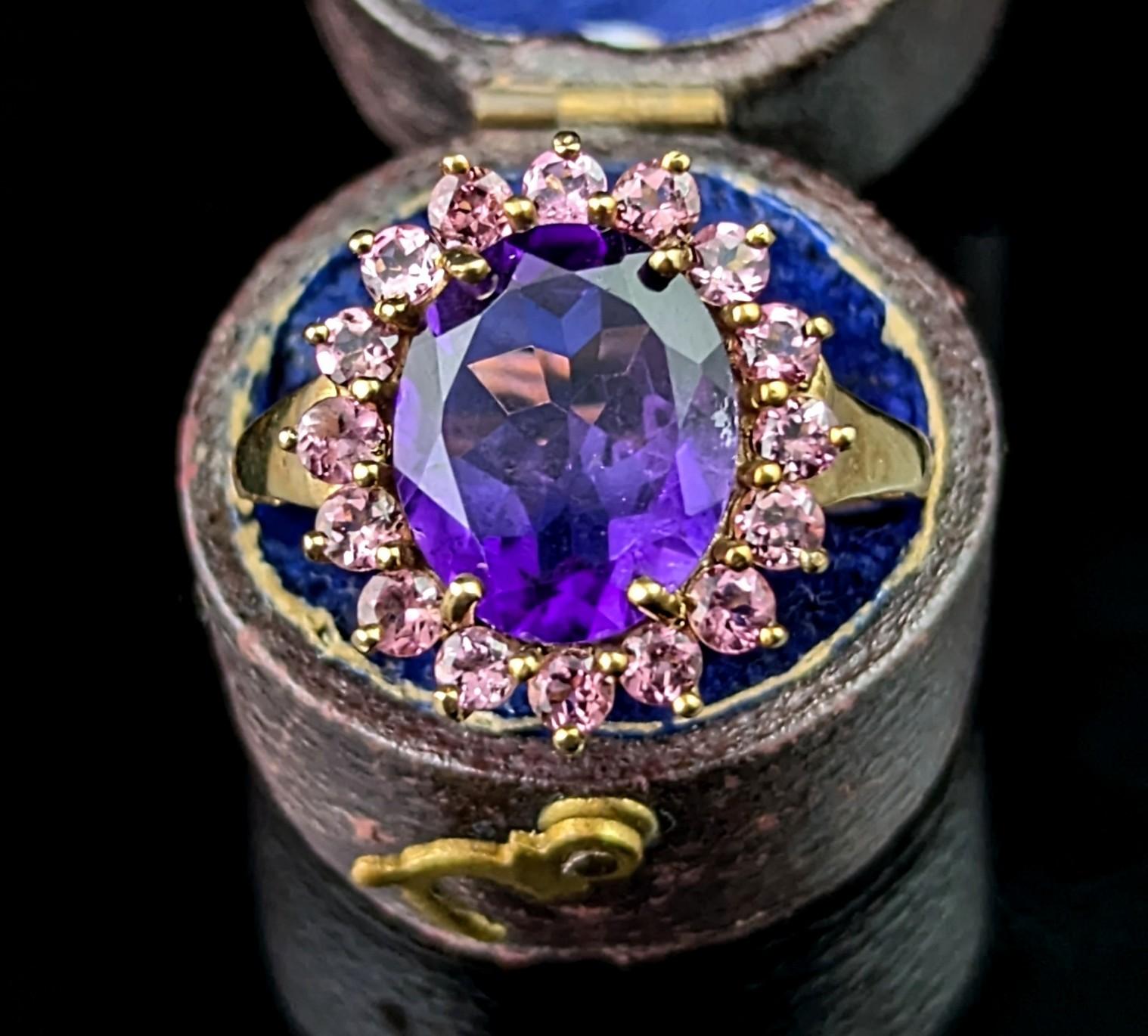 Bague vintage en or jaune 9 carats avec améthyste et pâte rose Pour femmes en vente