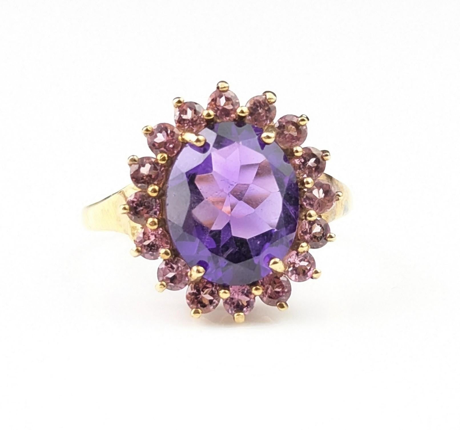 Bague vintage en or jaune 9 carats avec améthyste et pâte rose en vente 2
