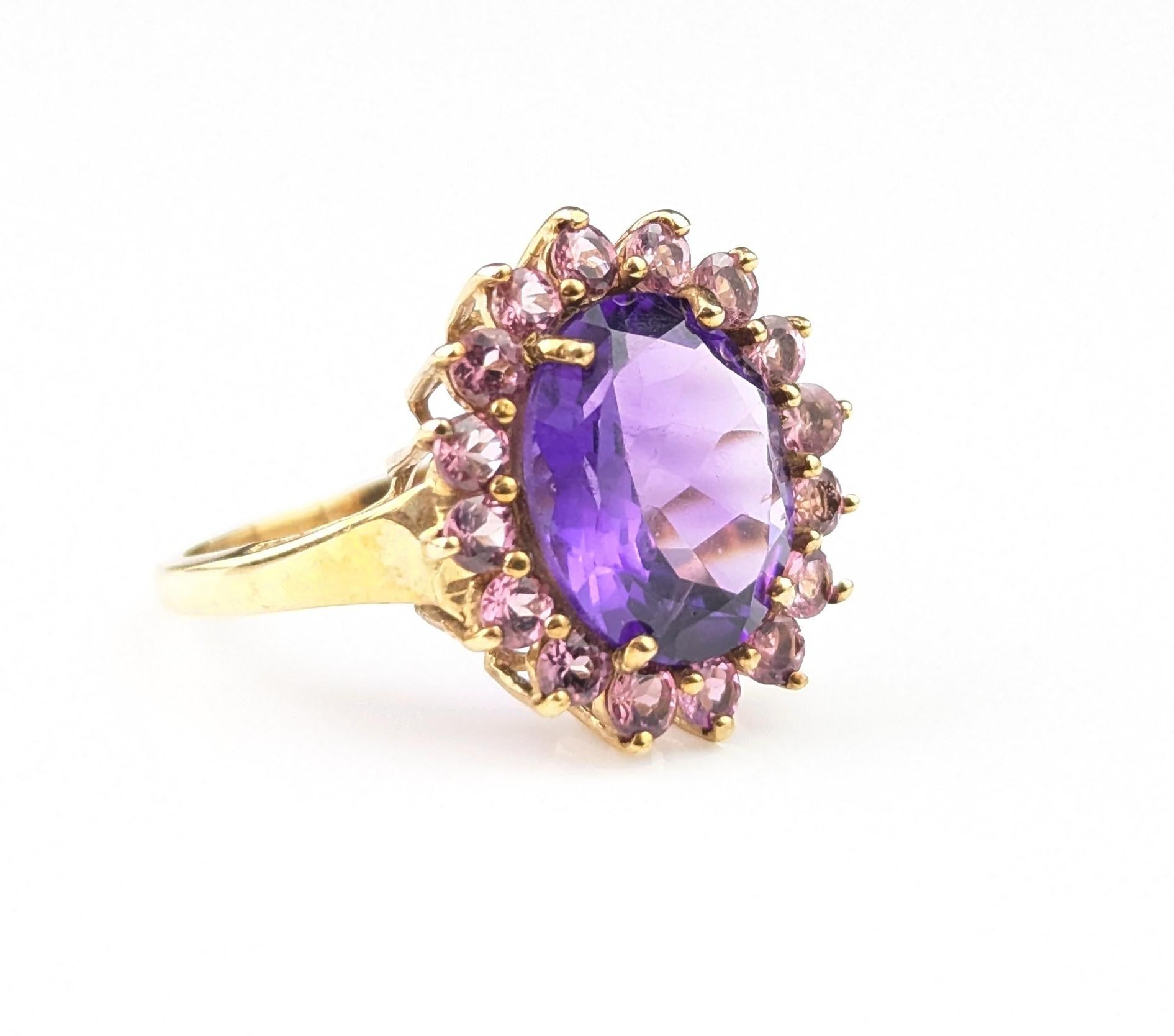 Bague vintage en or jaune 9 carats avec améthyste et pâte rose en vente 3