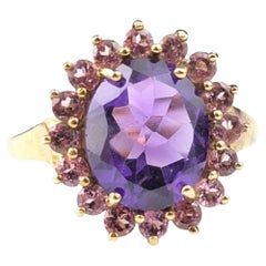 Bague vintage en or jaune 9 carats avec améthyste et pâte rose