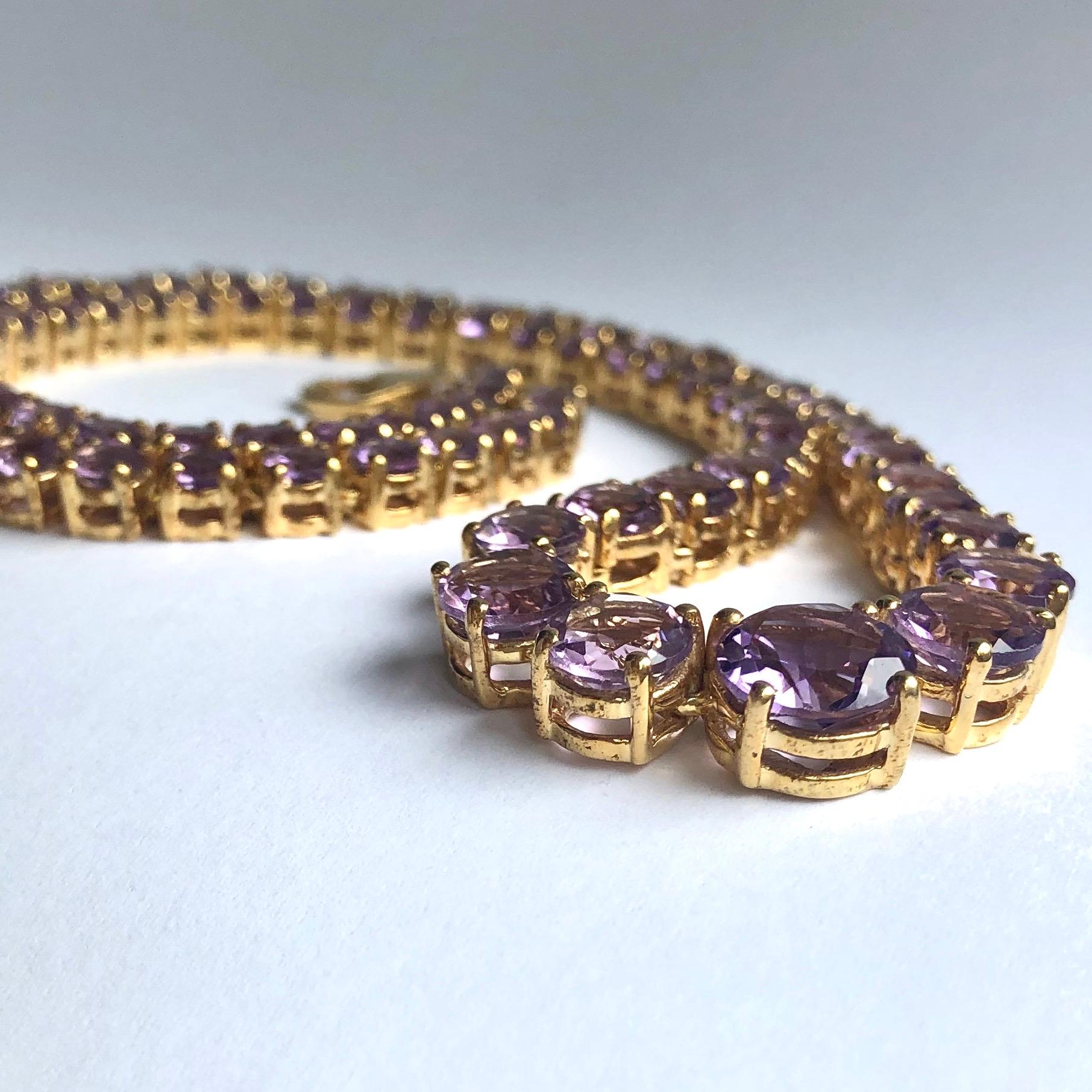 The amethyst stones in this necklace are the most stunning lilac colour and slightly graduate in size starting with the largest at the centre, getting bigger towards the clasp. The largest stone measures 9mm in diameter and the smallest 3mm. The