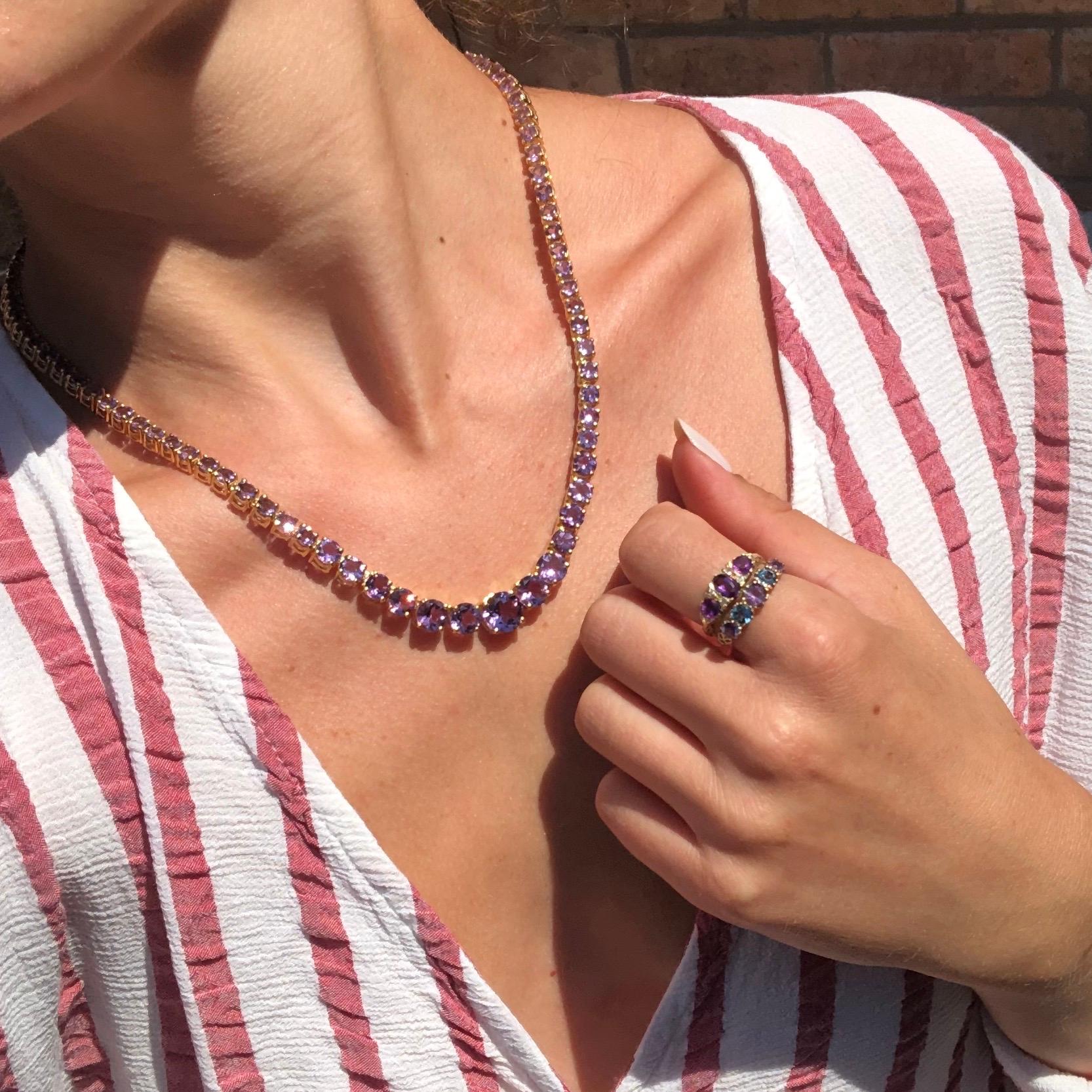 Modern Vintage Amethyst and Silver Gilt Riviere Necklace