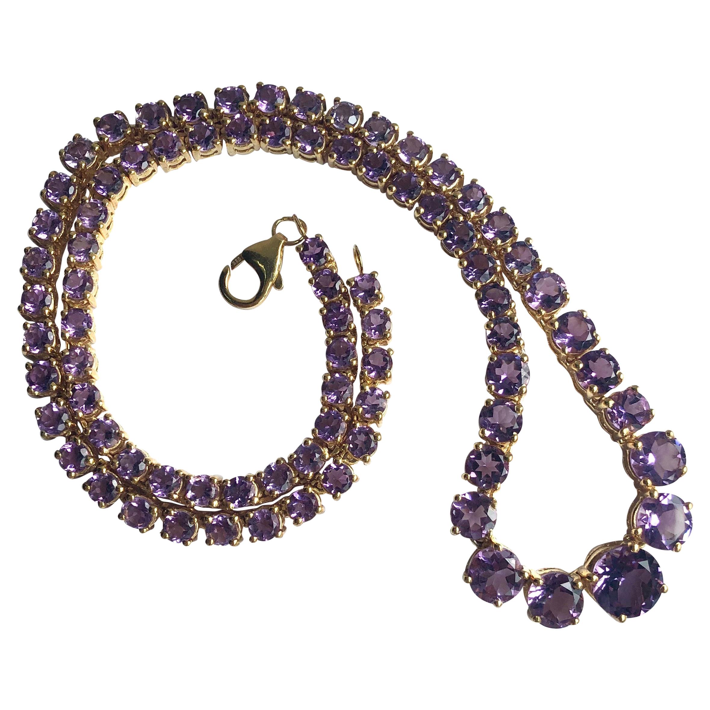 Vintage Amethyst and Silver Gilt Riviere Necklace