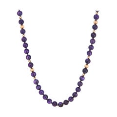 estate yellow gold necklace Vintage Amethyst Bead Necklace 14 Karat Yellow Gold Estate Fine Jewelry