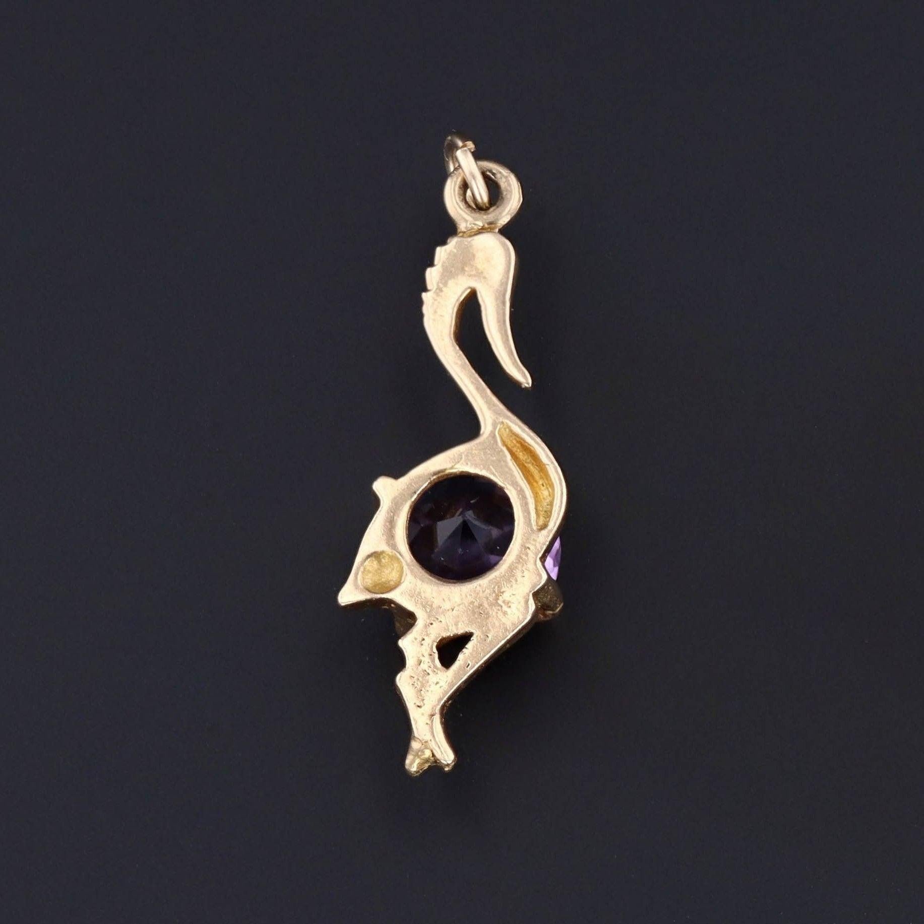 Vintage Amethyst-Vogel-Anhänger aus 14k Gold (Zeitgenössisch) im Angebot
