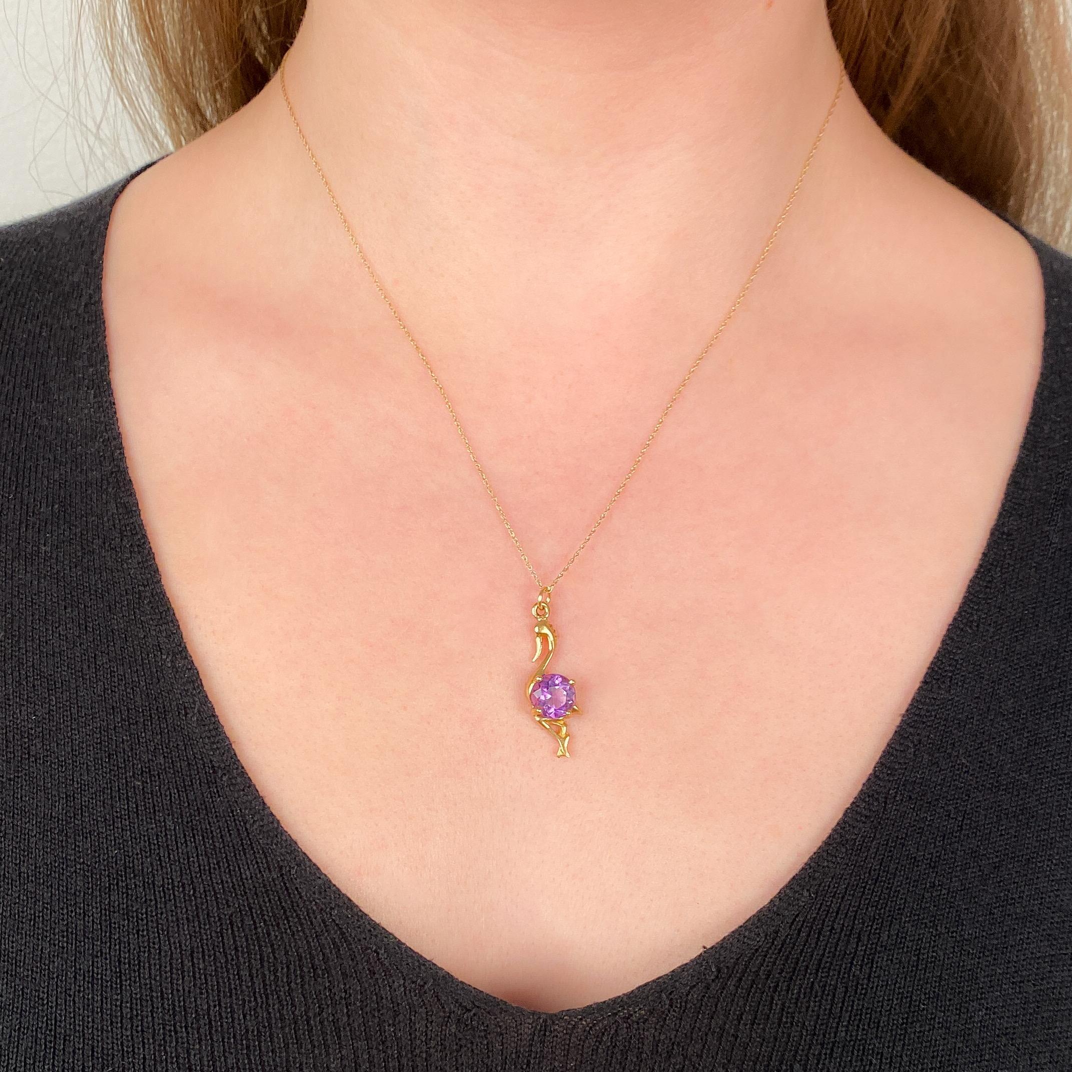 Vintage Amethyst-Vogel-Anhänger aus 14k Gold (Ovalschliff) im Angebot