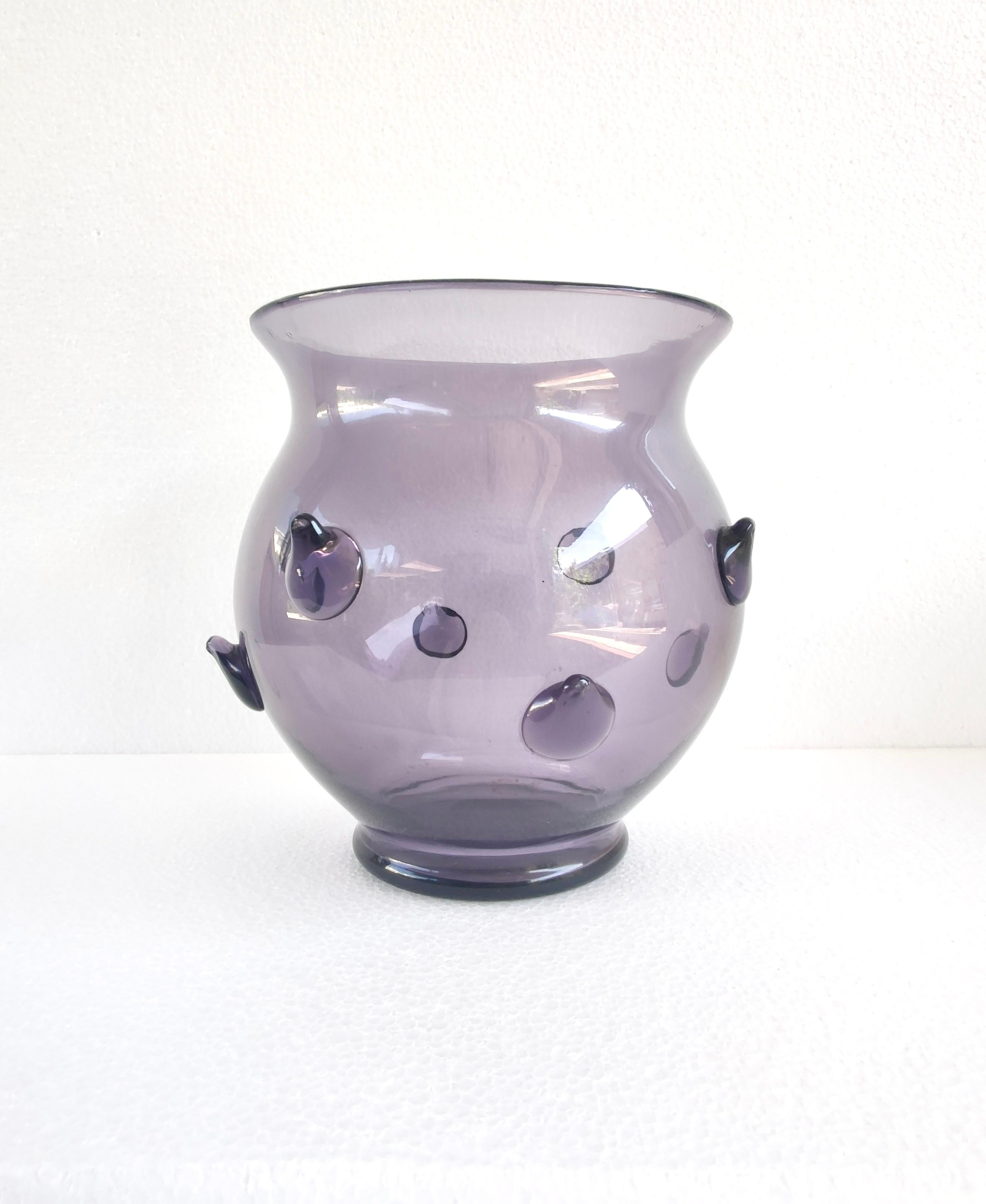 Early 20th Century Vintage Amethyst Blown Murano Glass Vase with Bugne in the Style of Zecchin For Sale