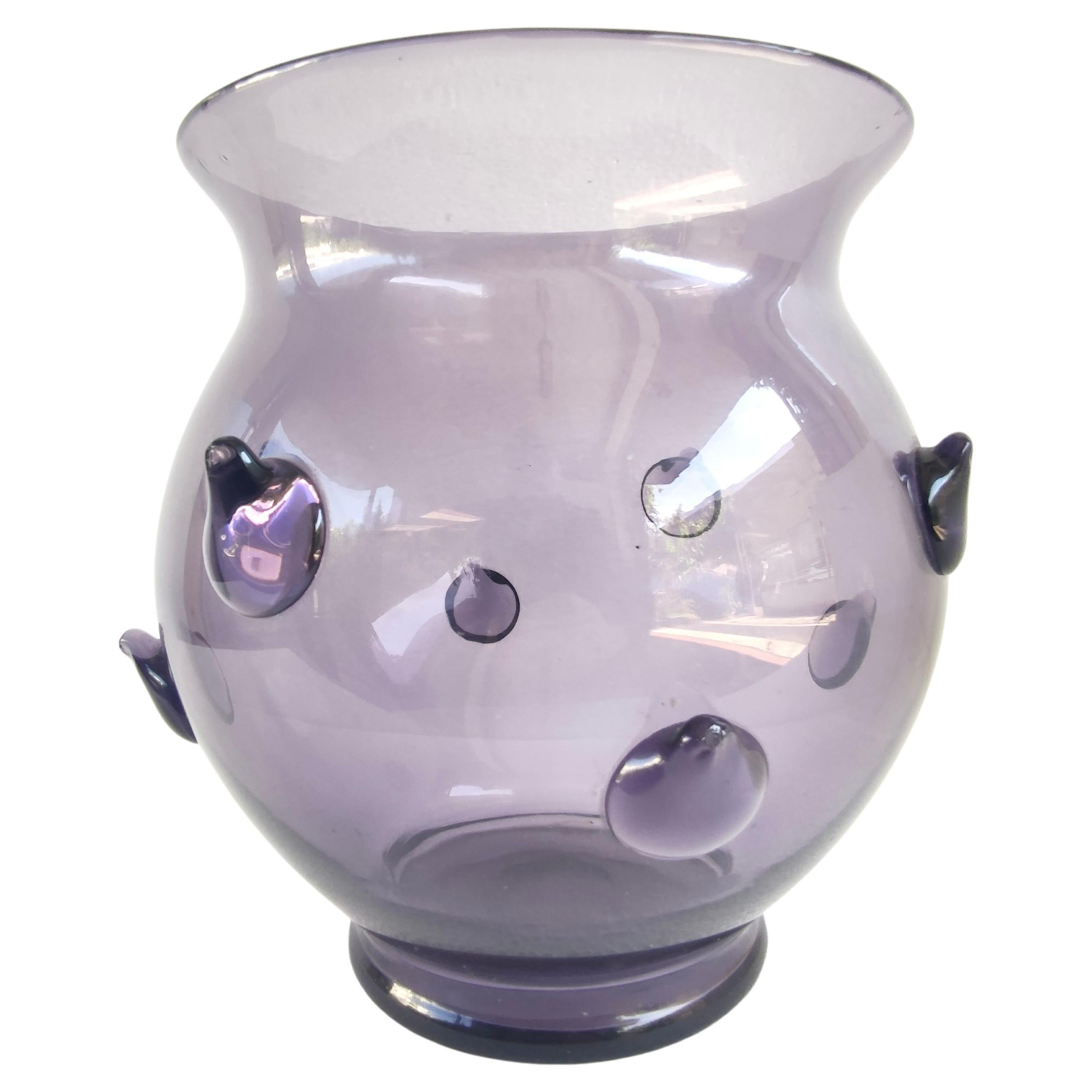 Vintage Amethyst Blown Murano Glass Vase with Bugne in the Style of Zecchin For Sale