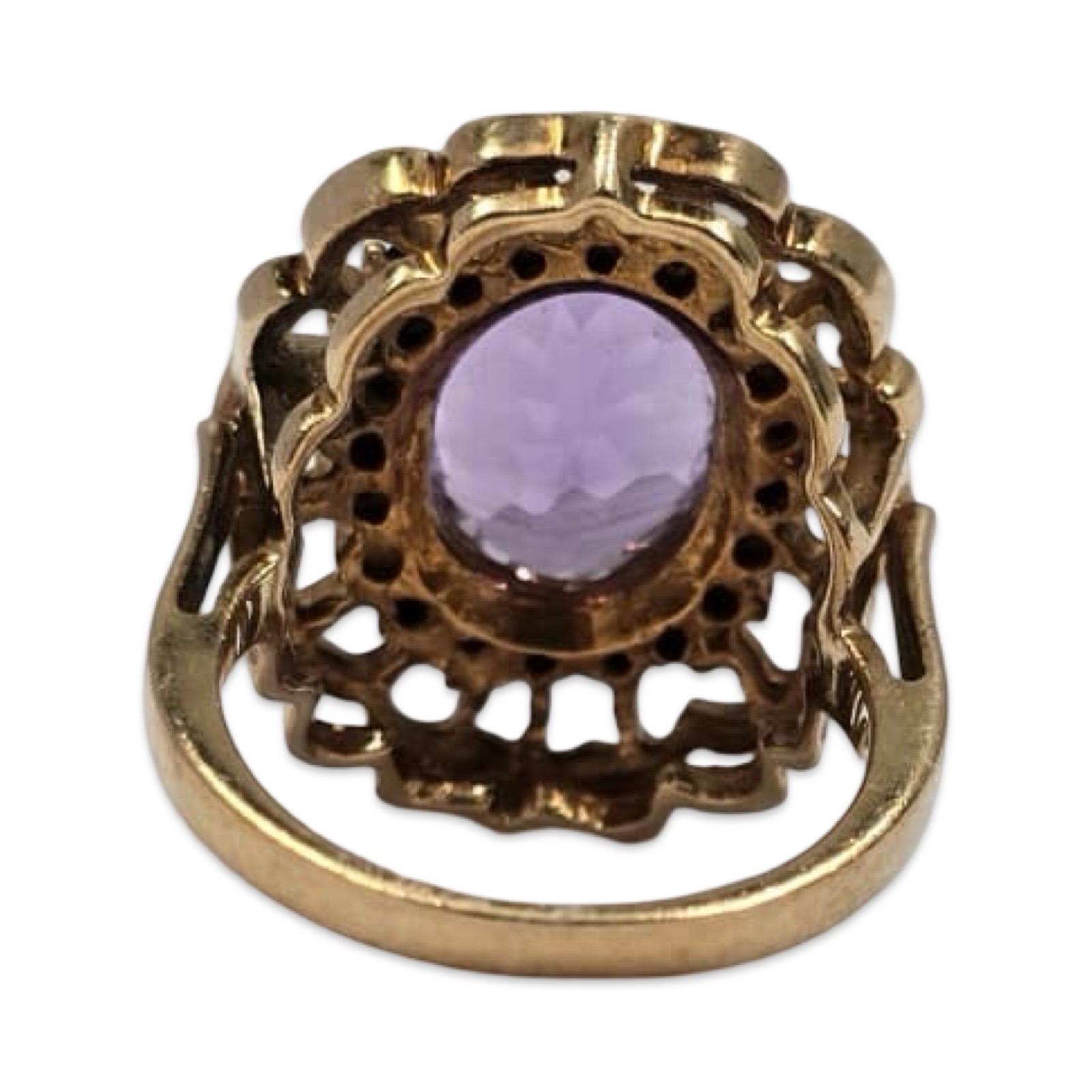 Anello aureolato d'epoca con ametista e zaffiro blu in vendita 3