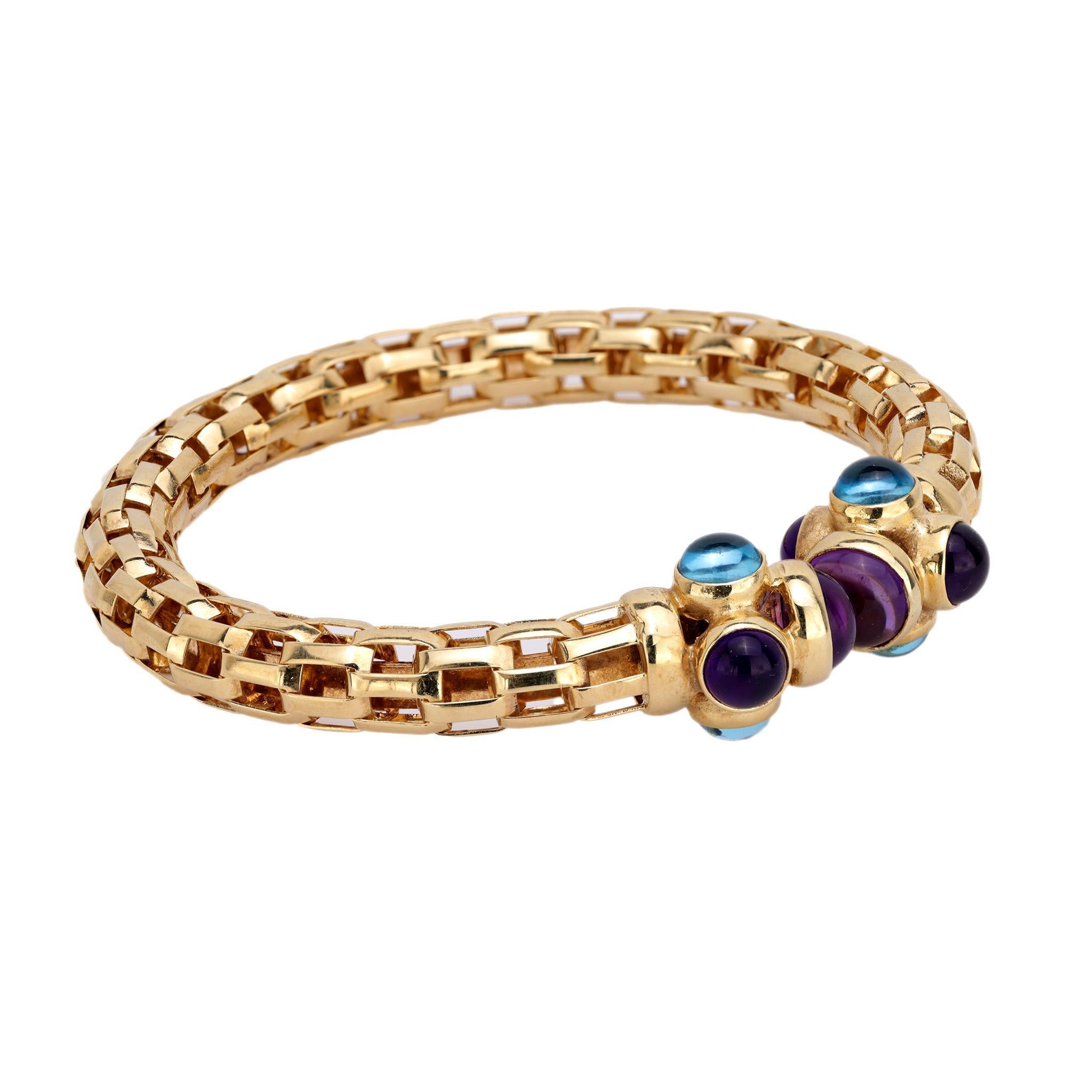 Vintage Amethyst blauer Topas 14k Gelbgold-Armreif (Moderne)