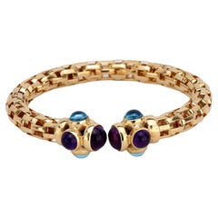 Vintage Amethyst blauer Topas 14k Gelbgold-Armreif