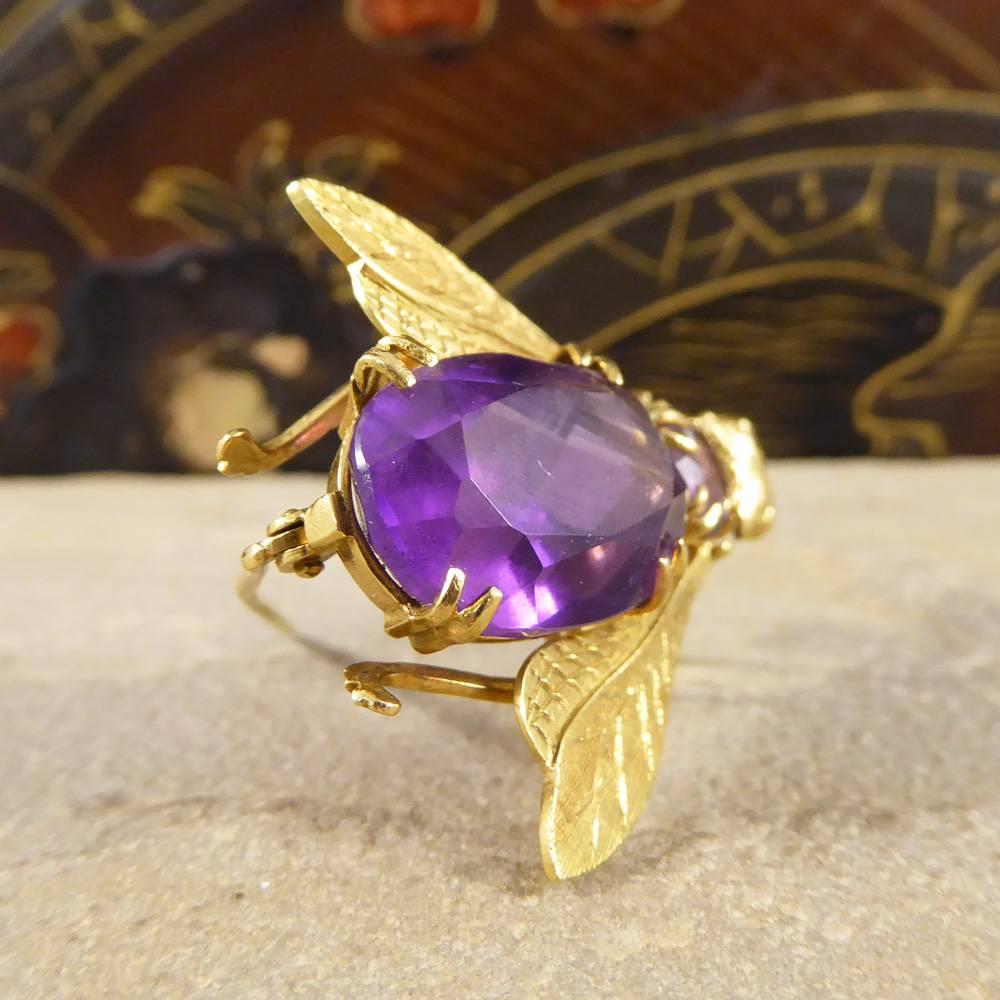 Vintage Amethyst Bug 18 Carat Gold Brooch In Good Condition In Yorkshire, West Yorkshire
