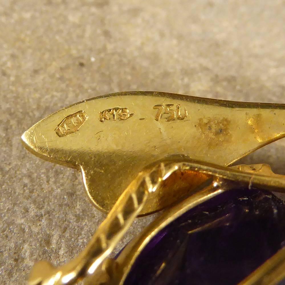 Vintage Amethyst Bug 18 Carat Gold Brooch 3