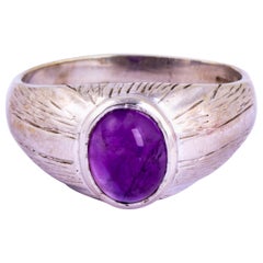 Vintage Amethyst Cabochon and 9 Carat White Gold Ring