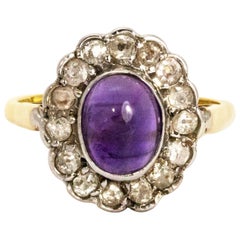 Vintage Amethyst Cabochon and Diamond 18 Carat Gold Ring