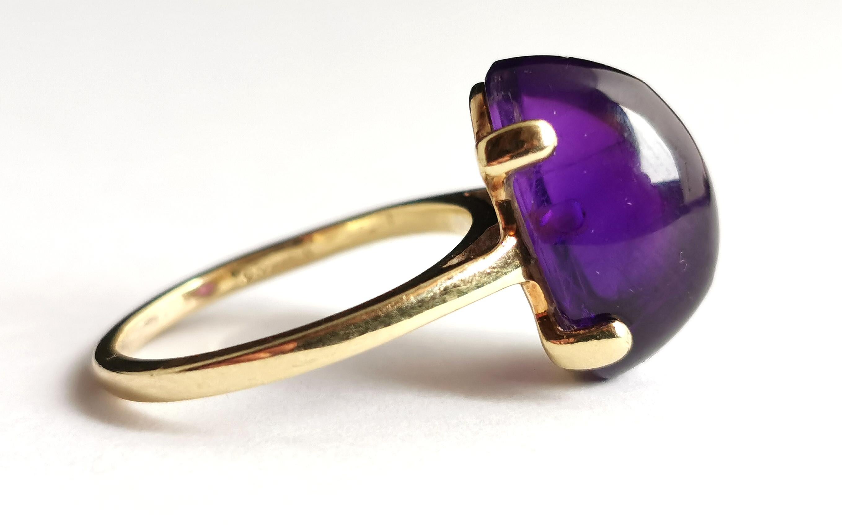 Vintage-Cocktailring mit Amethyst-Cabochon, 9 Karat Gelbgold, ca. 1970er Jahre 8