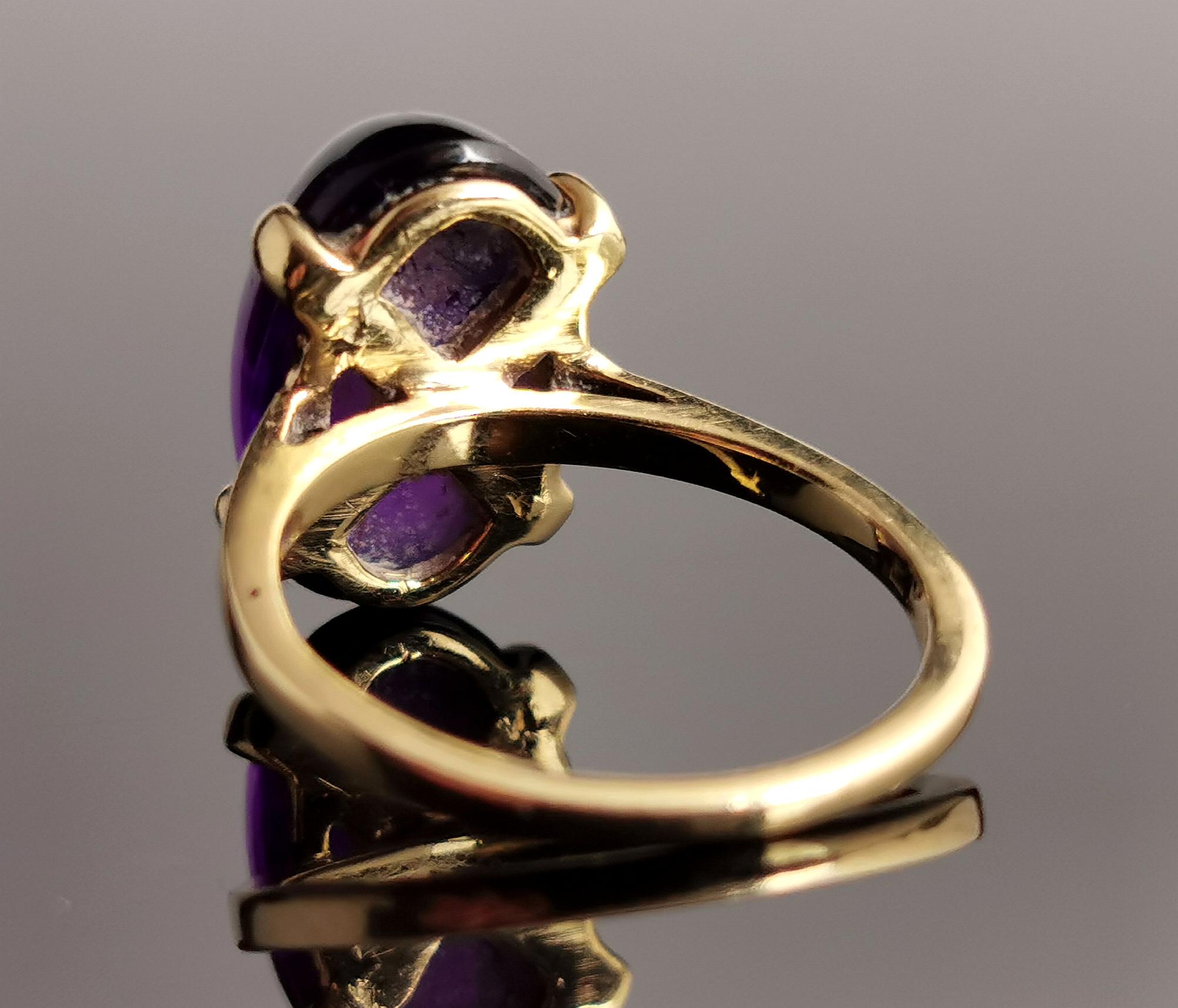 Vintage-Cocktailring mit Amethyst-Cabochon, 9 Karat Gelbgold, ca. 1970er Jahre 1