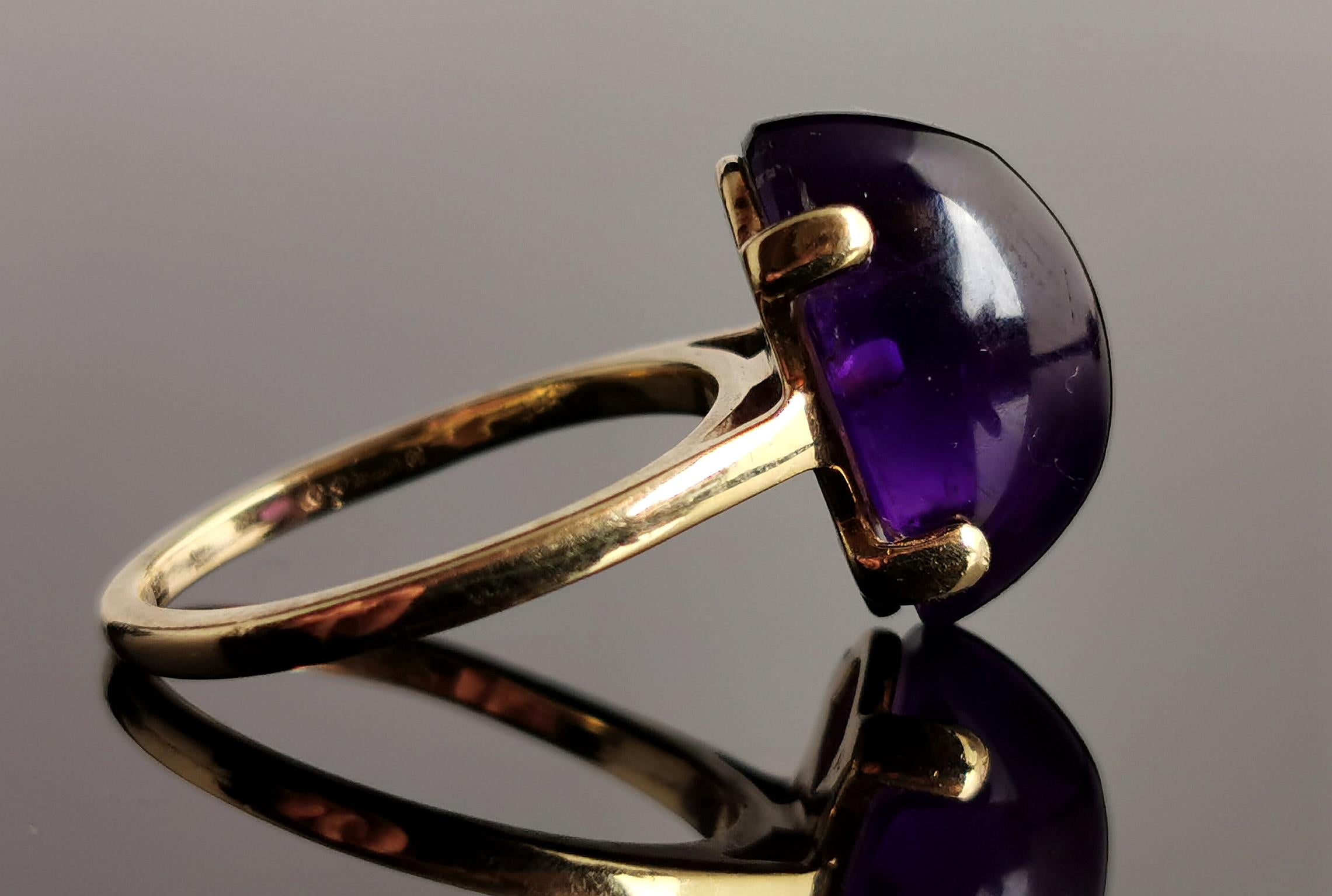 Vintage-Cocktailring mit Amethyst-Cabochon, 9 Karat Gelbgold, ca. 1970er Jahre 2