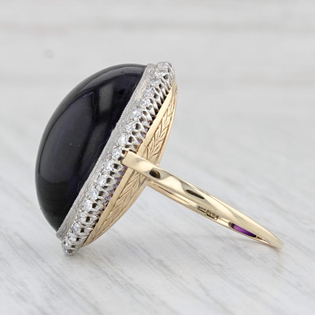 Anello cocktail vintage con ametista cabochon e diamante, oro giallo 14k, platino In condizioni buone a McLeansville, NC