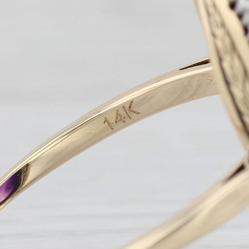 Anello cocktail vintage con ametista cabochon e diamante, oro giallo 14k, platino 2