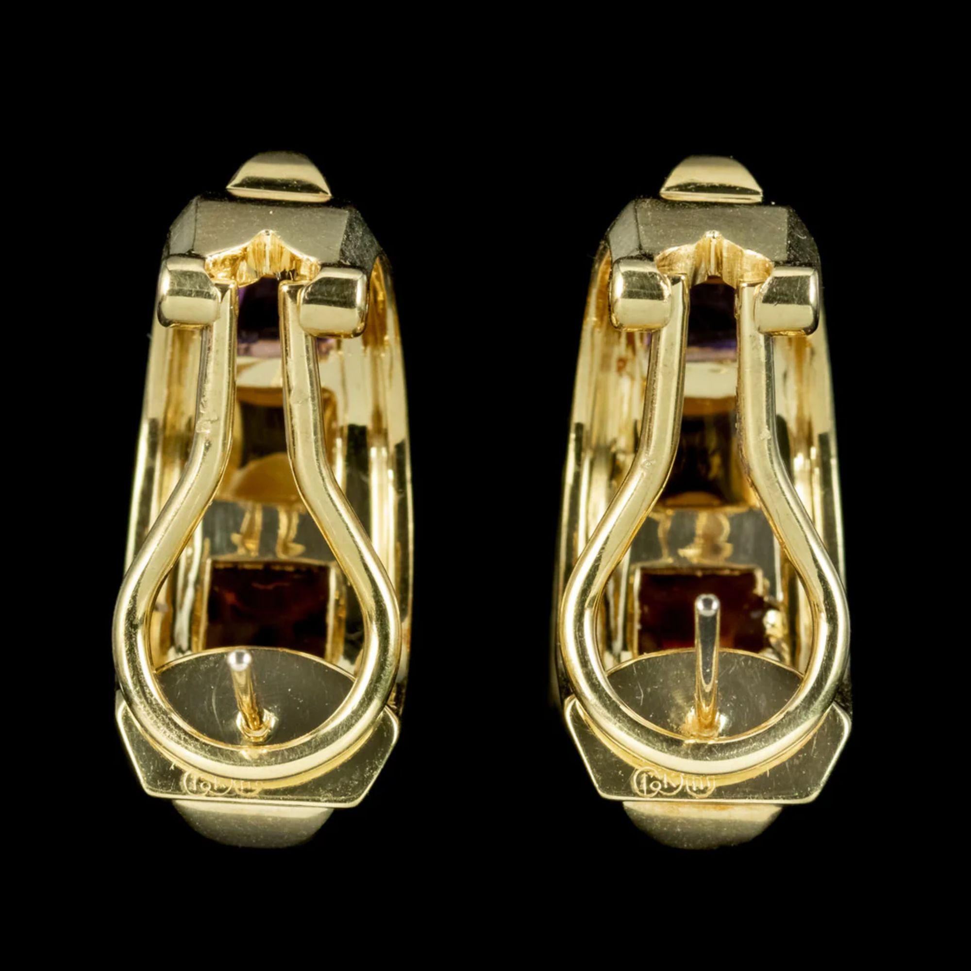 Retro Vintage Amethyst Citrine Garnet Half Hoop Earrings in 18 Carat Gold For Sale
