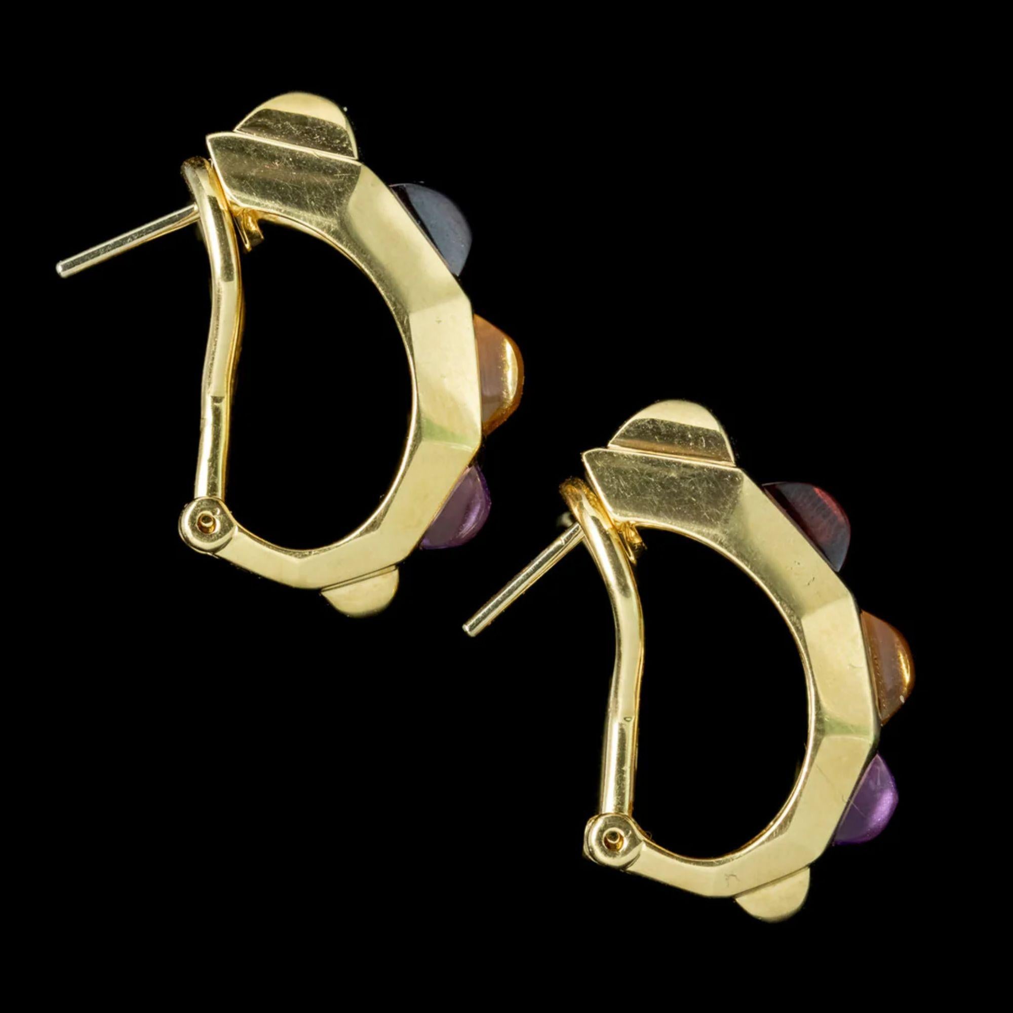 Vintage Amethyst Citrine Garnet Half Hoop Earrings in 18 Carat Gold In Good Condition For Sale In Kendal, GB