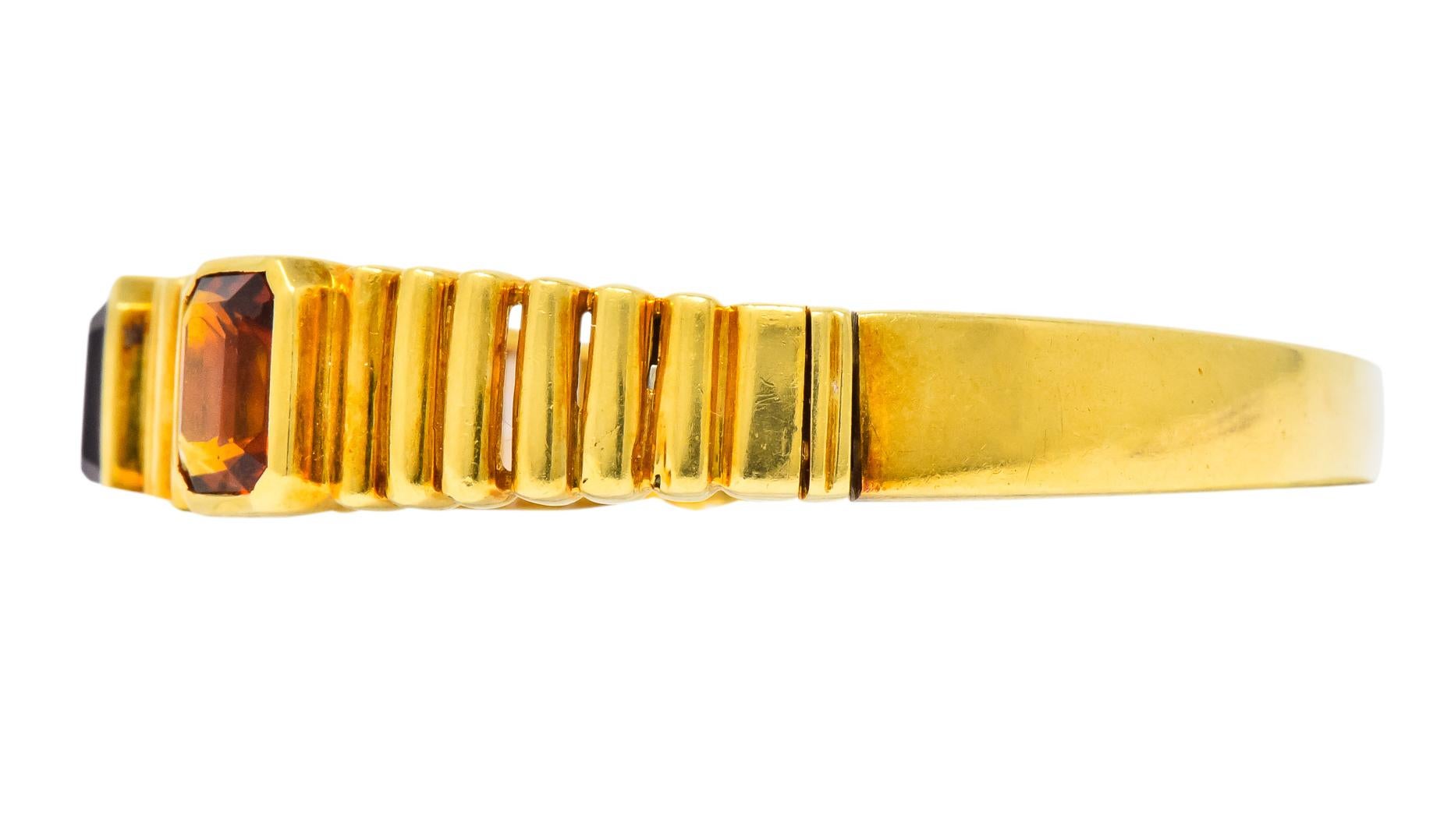 Vintage Amethyst Citrine Peridot 18 Karat Gold Bangle Bracelet In Excellent Condition In Philadelphia, PA