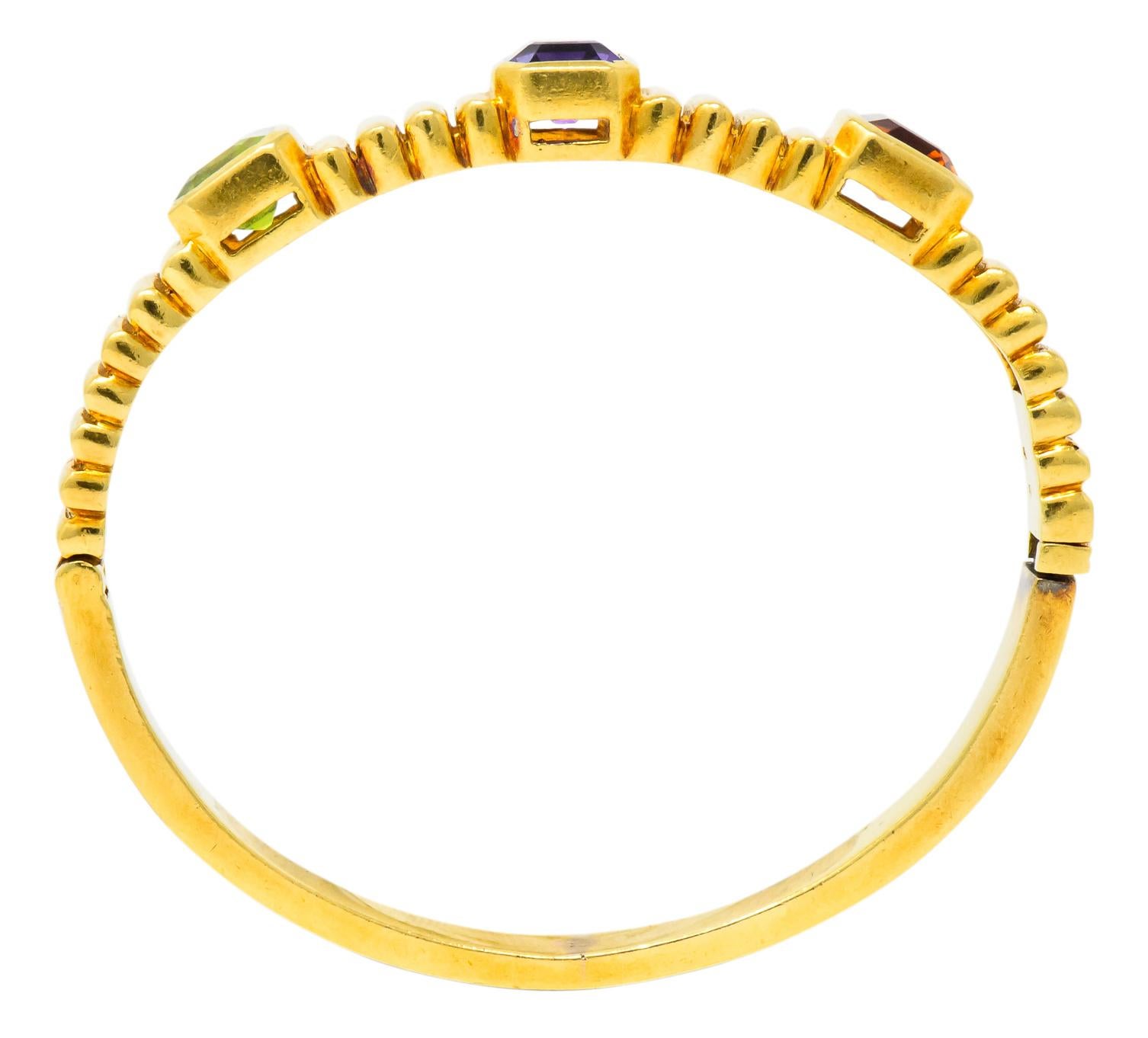 Vintage Amethyst Citrine Peridot 18 Karat Gold Bangle Bracelet 1