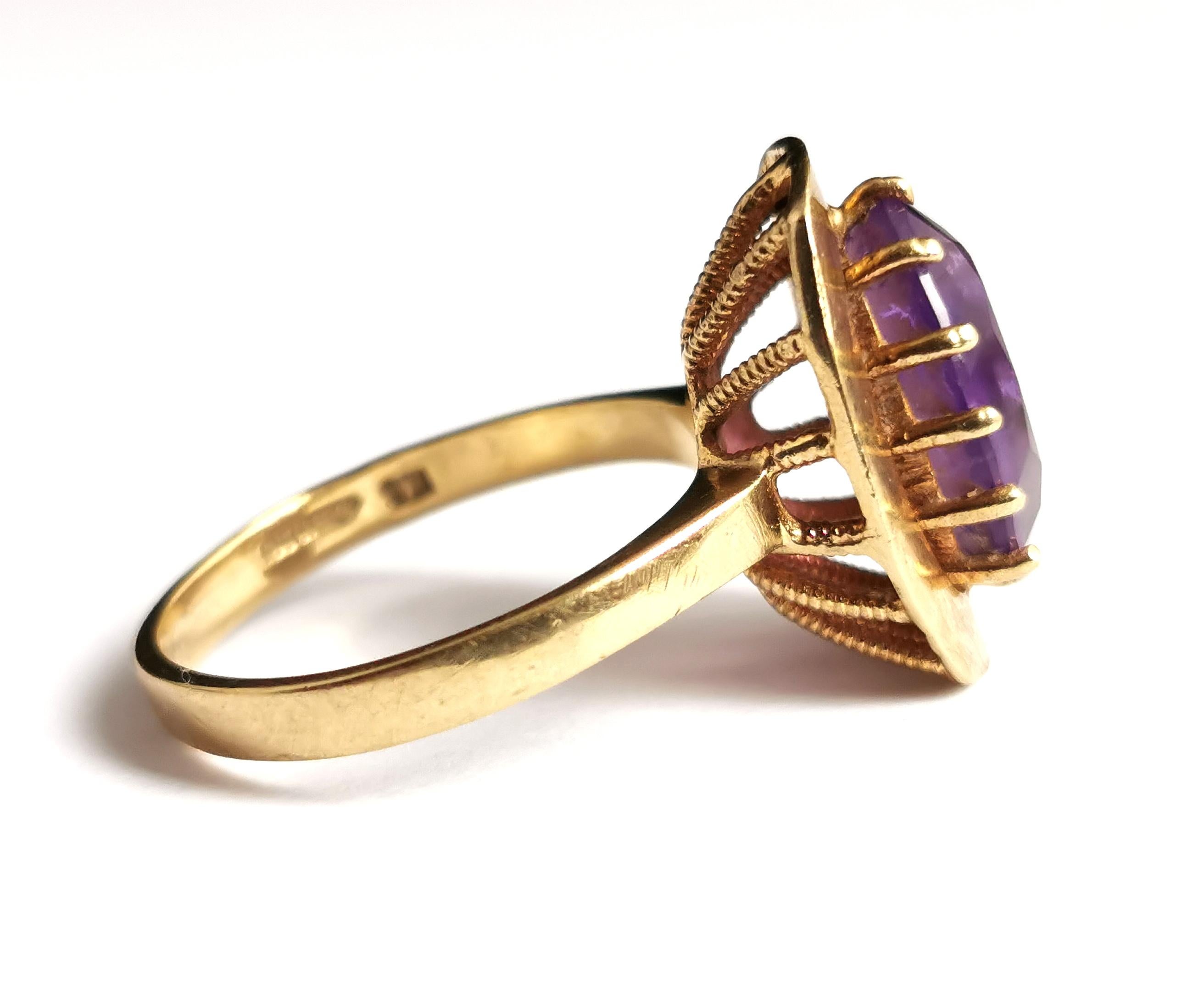 Vintage Amethyst Cocktail Ring, 9k Yellow Gold, 1970s 6