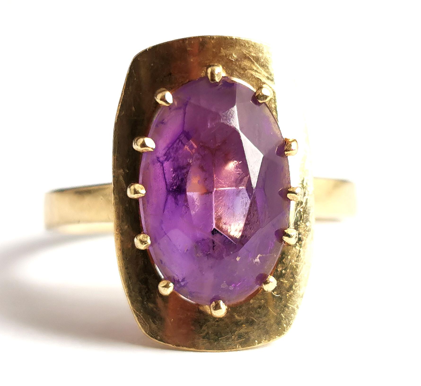 Vintage Amethyst Cocktail Ring, 9k Yellow Gold, 1970s 8