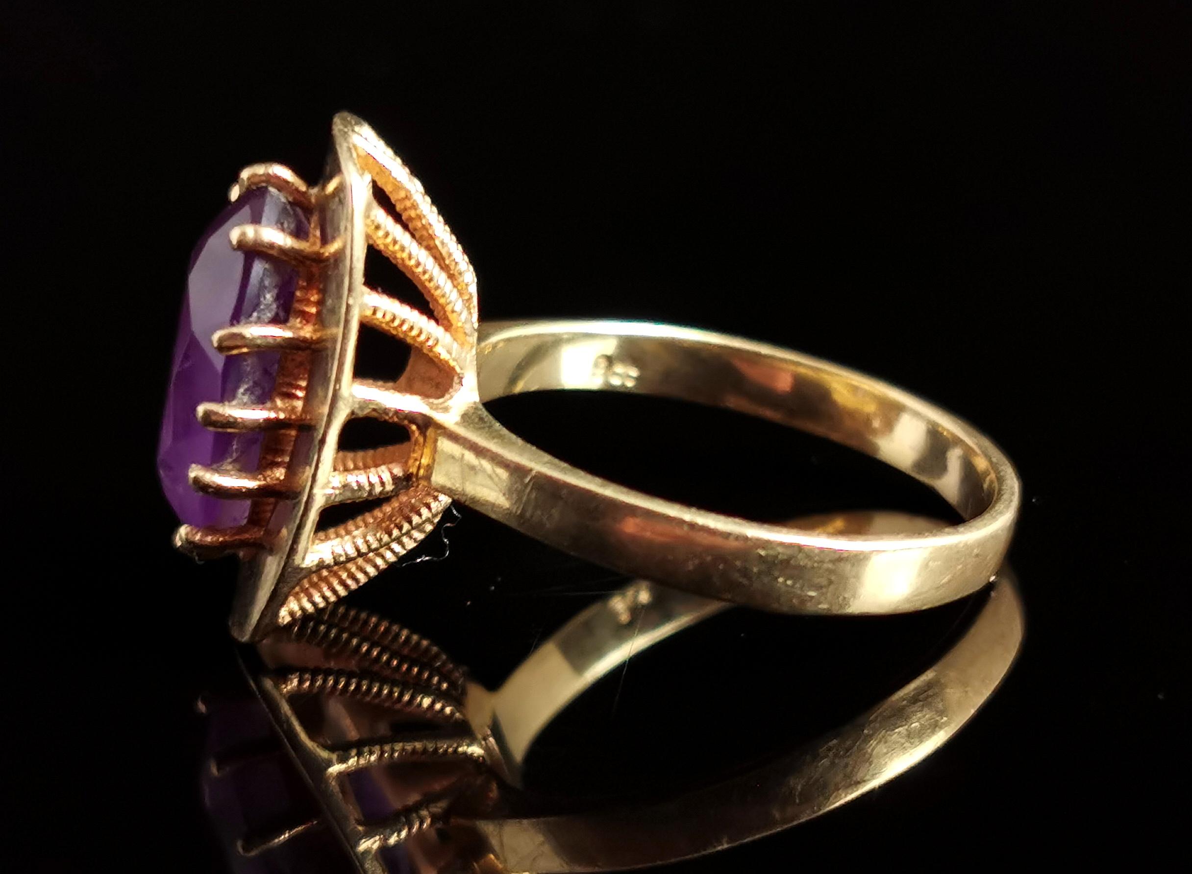 Oval Cut Vintage Amethyst Cocktail Ring, 9k Yellow Gold, 1970s