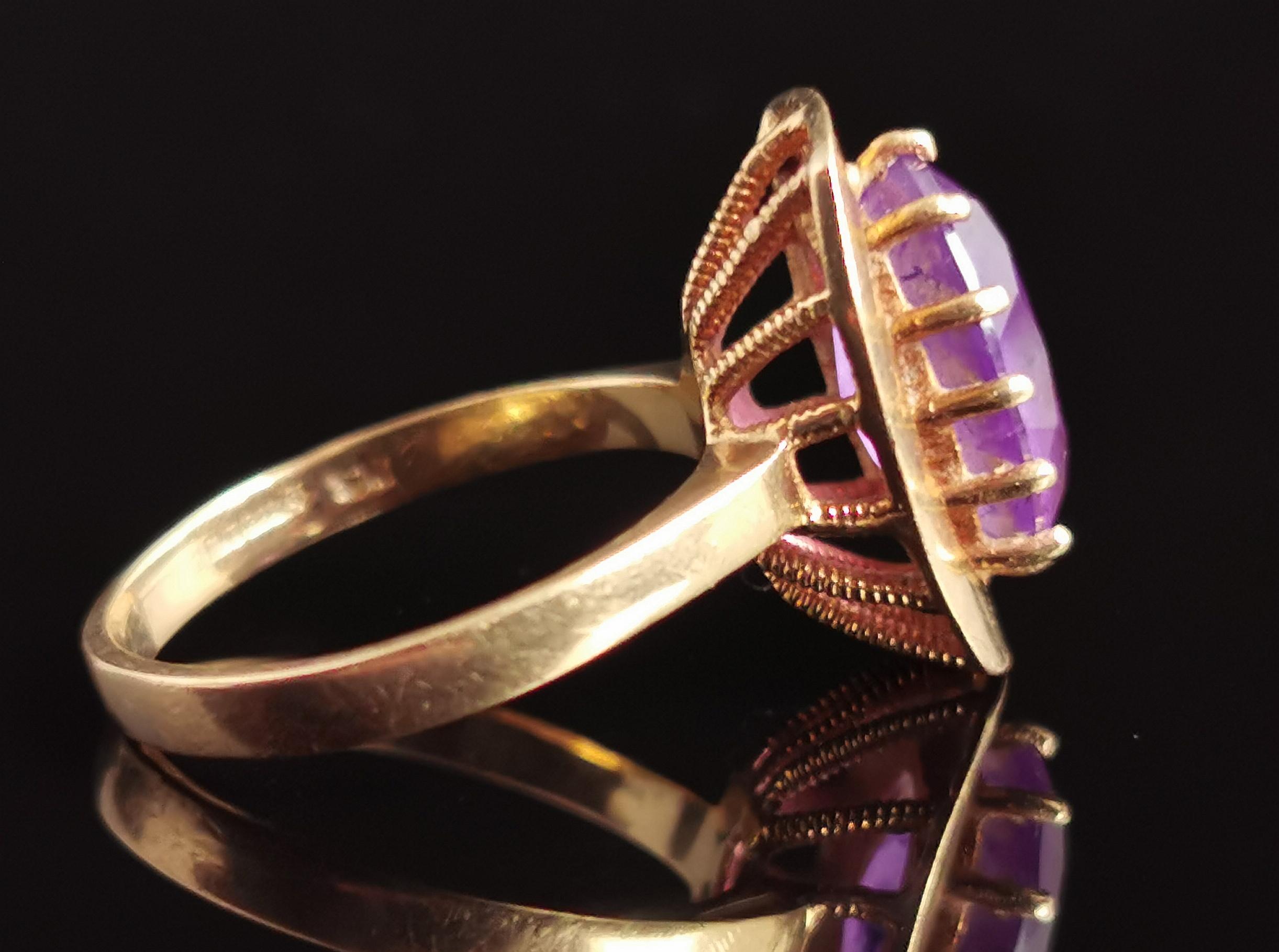 Women's Vintage Amethyst Cocktail Ring, 9k Yellow Gold, 1970s