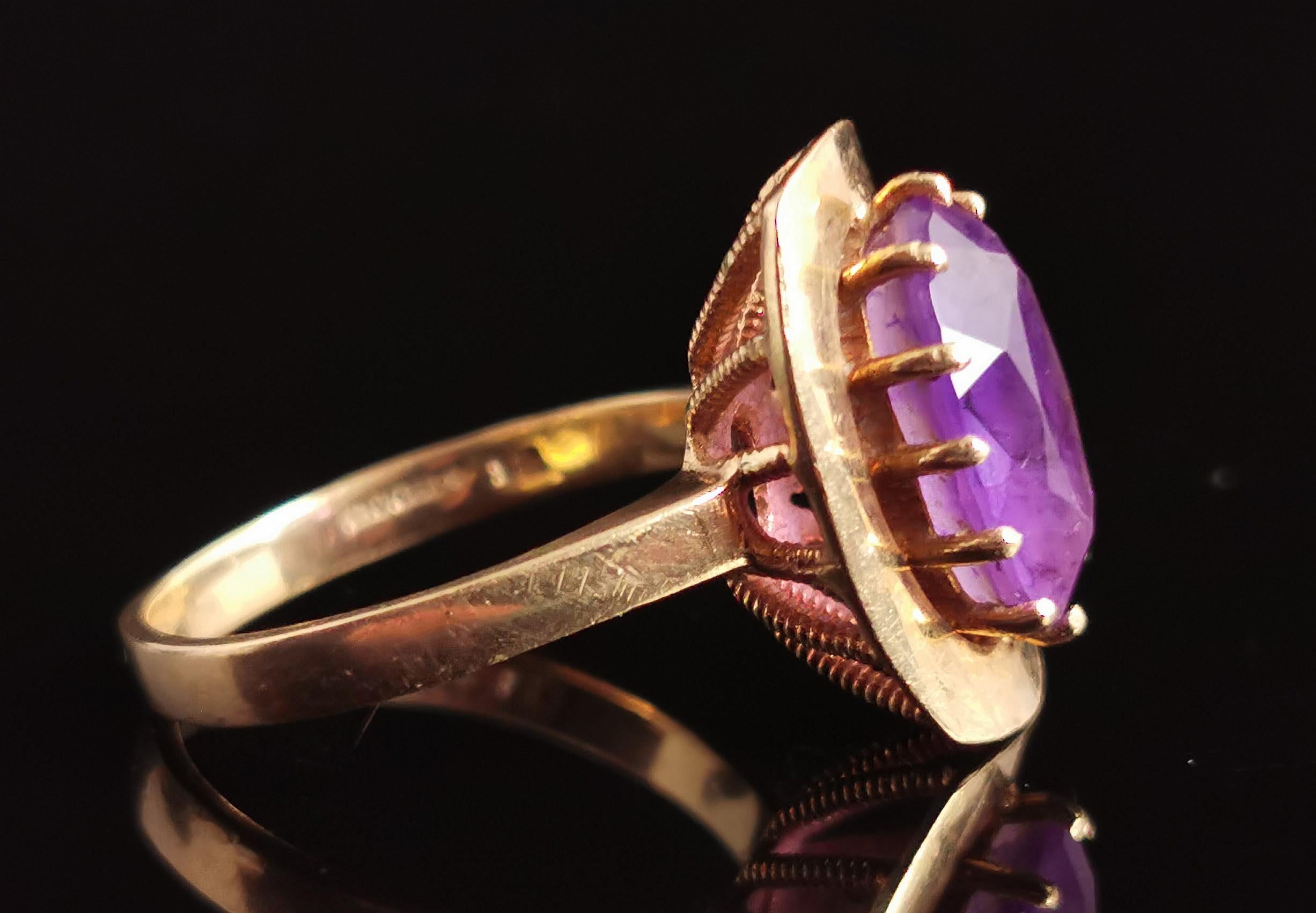 Vintage Amethyst Cocktail Ring, 9k Yellow Gold, 1970s 1