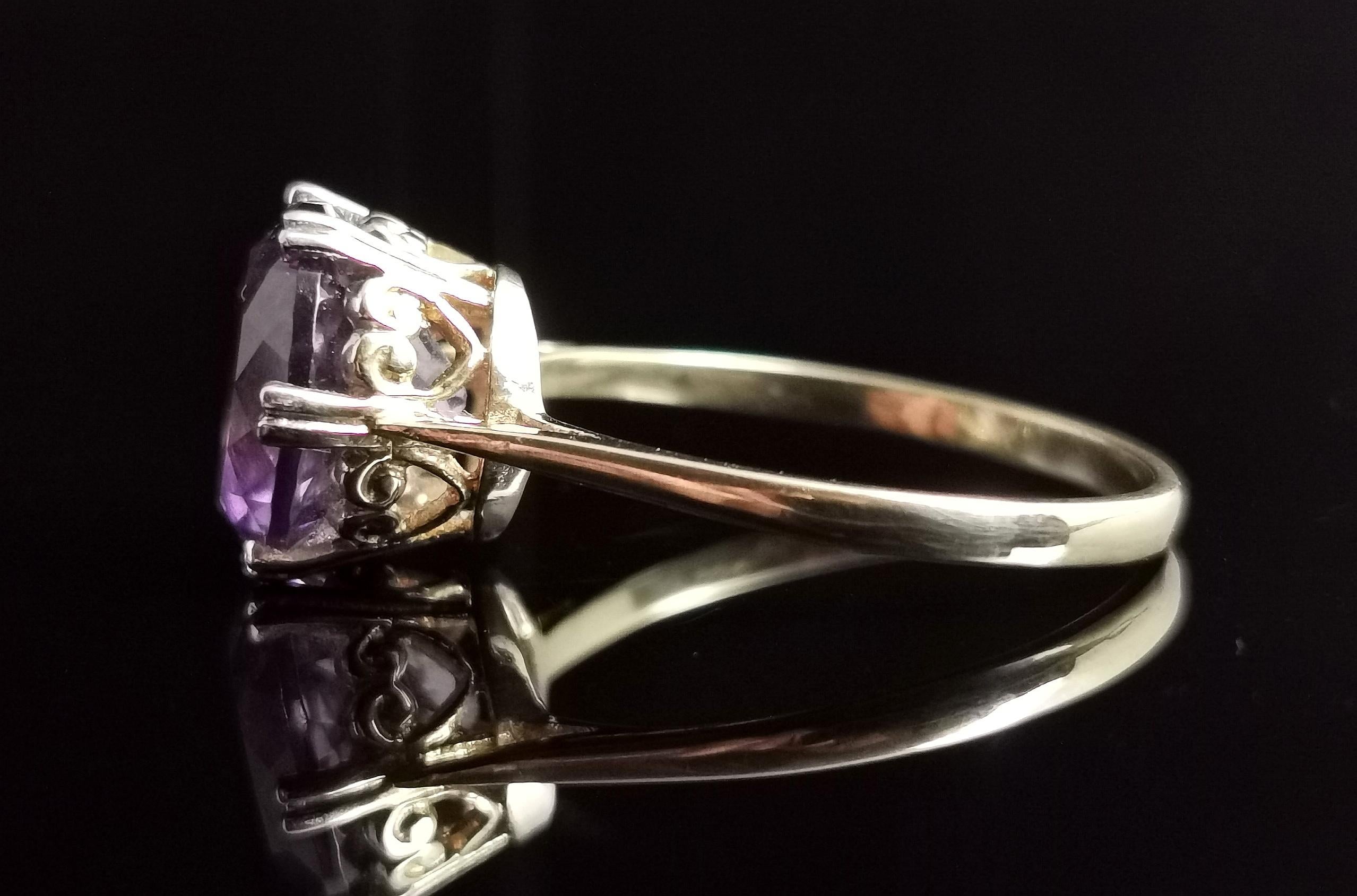Round Cut Vintage Amethyst Cocktail Ring, 9k Yellow Gold