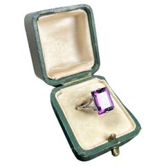 Vintage Amethyst Cocktail Ring  Platinum Stamped Circa 1940’s 