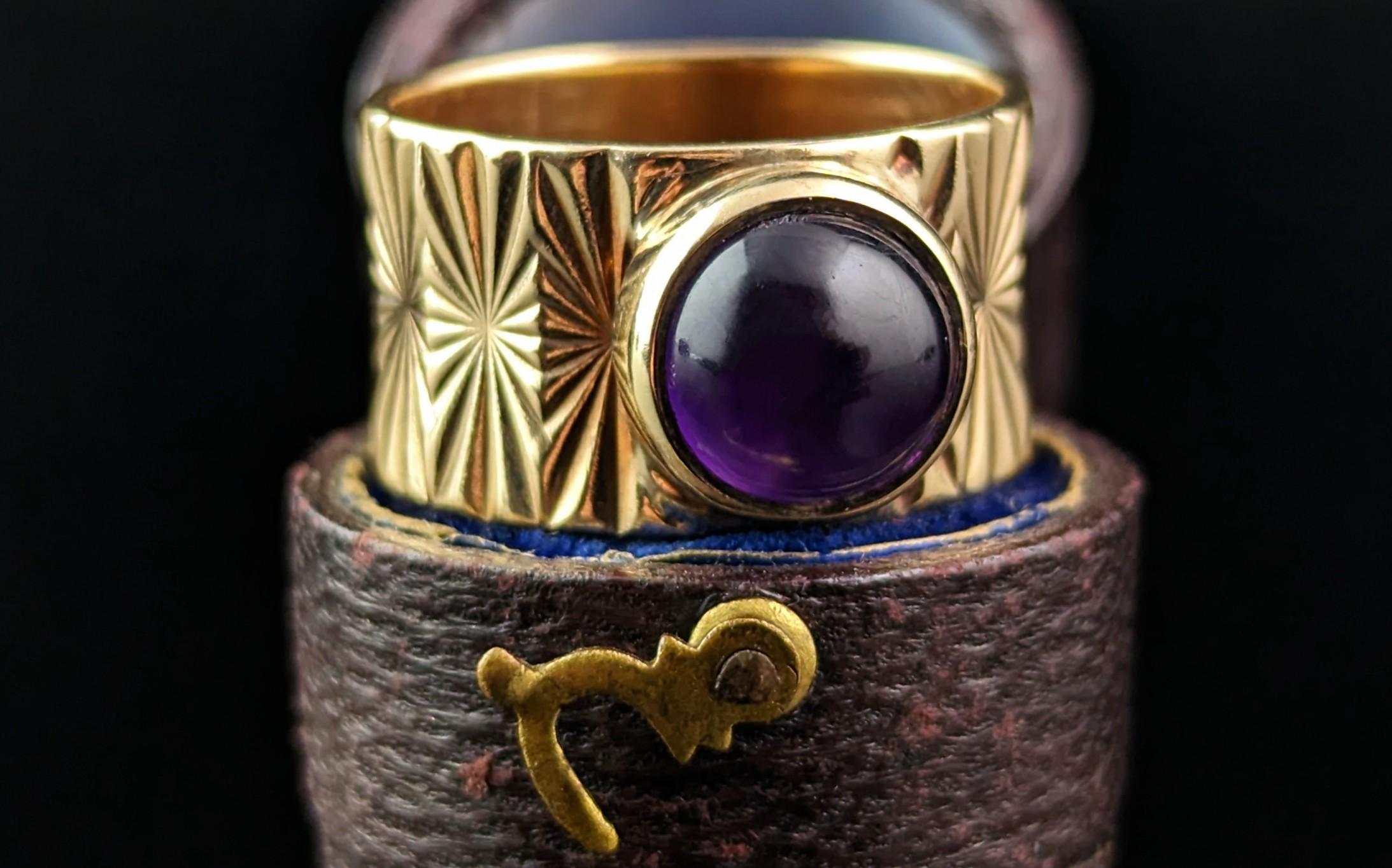 Vintage Amethyst cocktail ring, Wide 9k gold band ring  For Sale 2