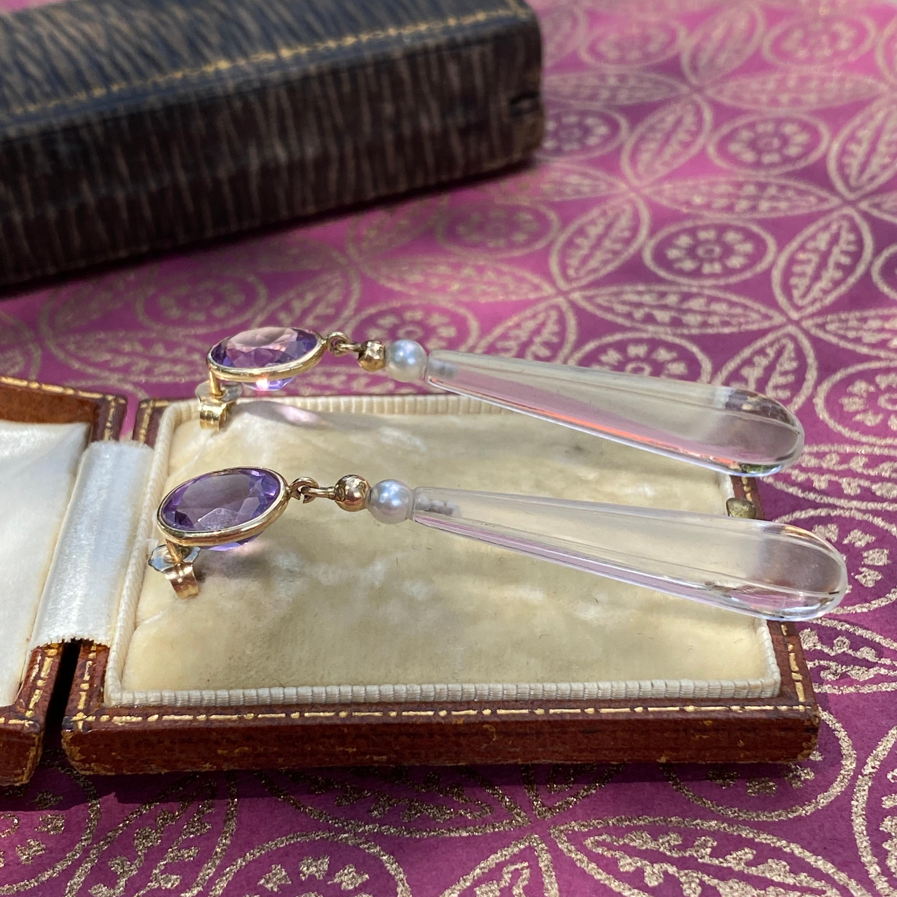Vintage Amethyst & Crystal 14K Earrings For Sale 8