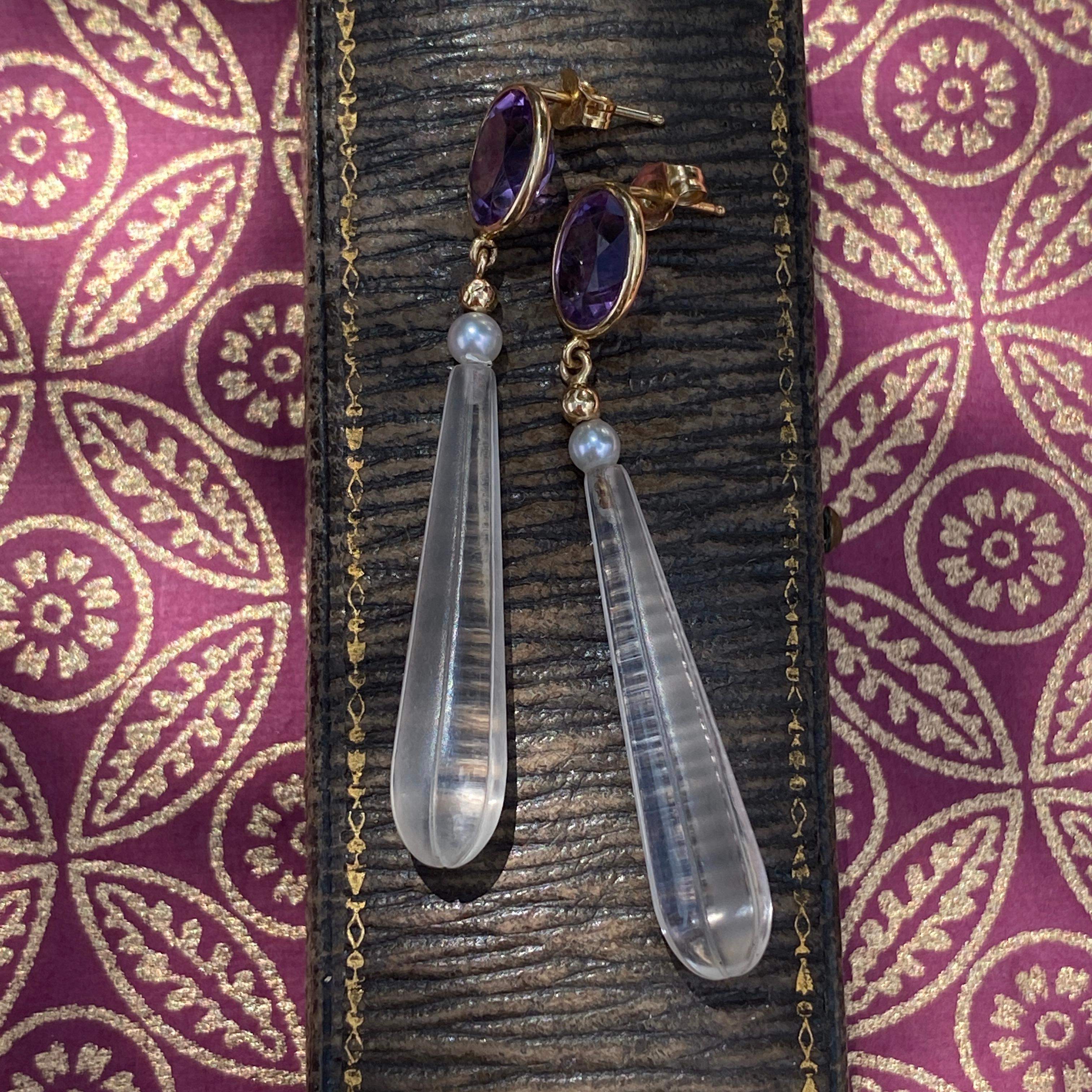 Vintage Amethyst & Crystal 14K Earrings For Sale 9