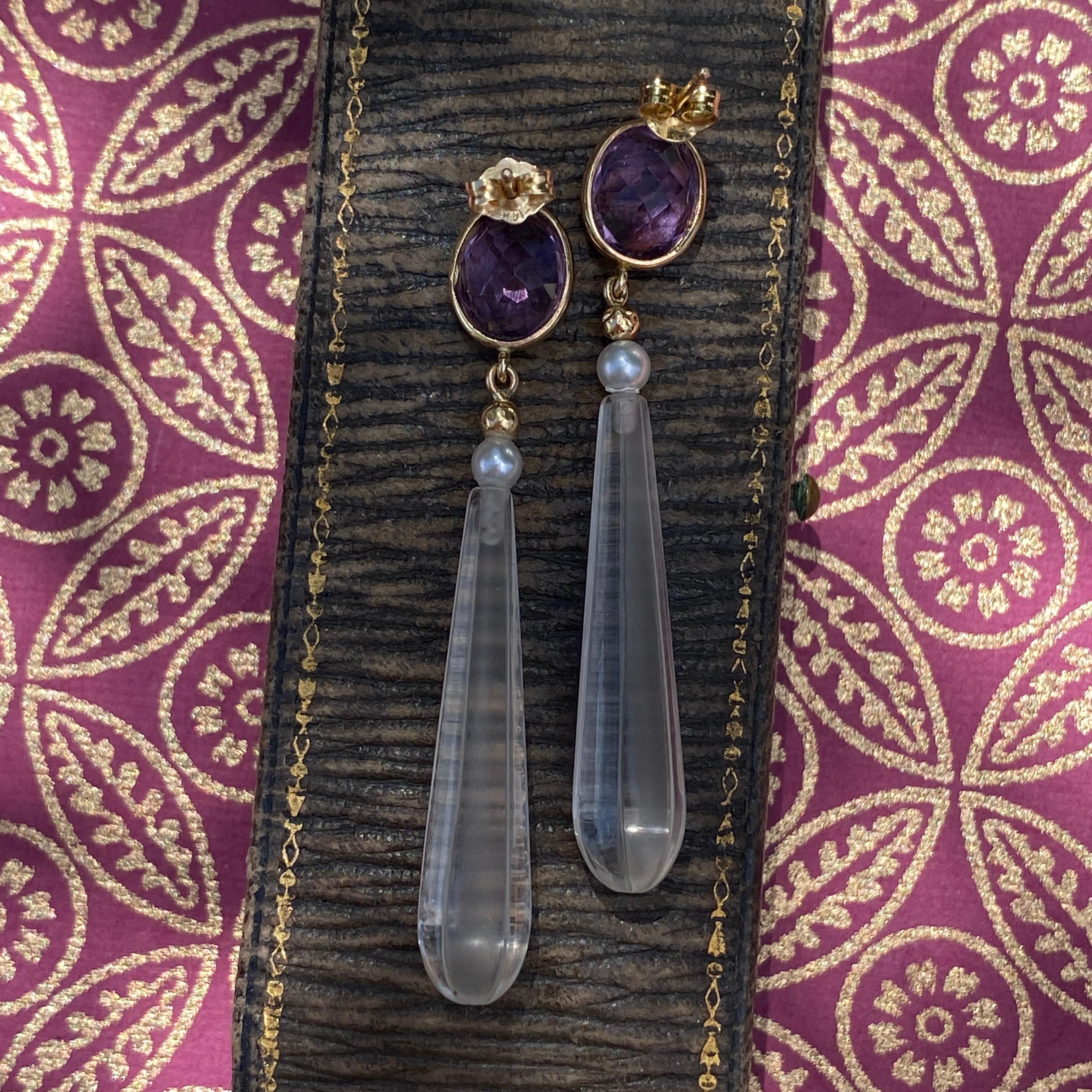 Vintage Amethyst & Crystal 14K Earrings For Sale 10