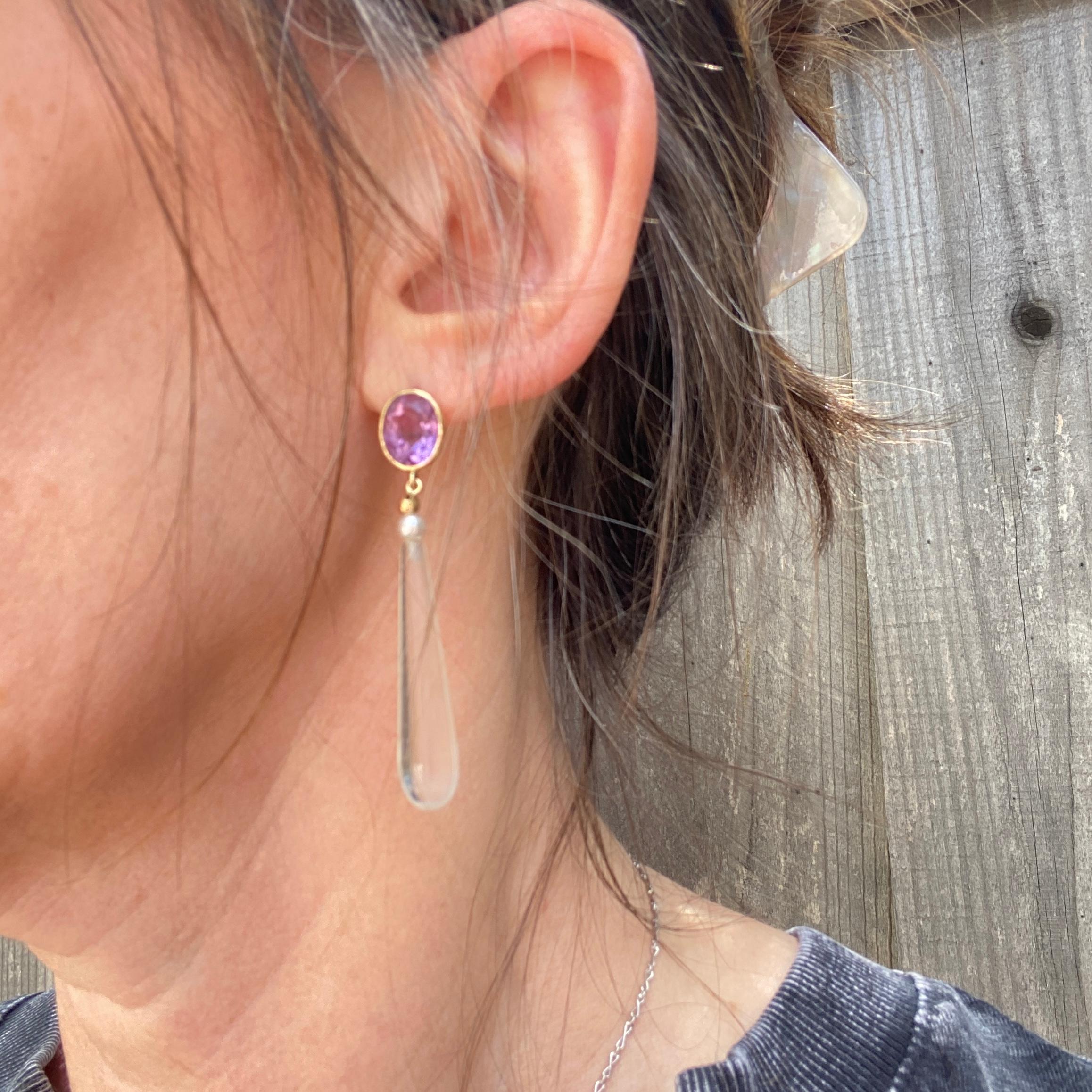Vintage Amethyst & Crystal 14K Earrings In Good Condition For Sale In Scotts Valley, CA