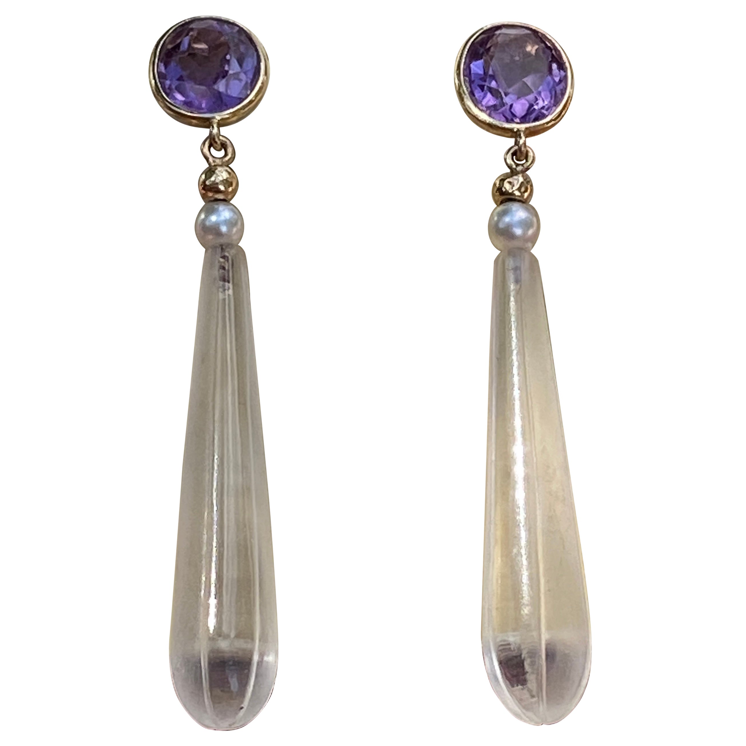 Vintage Amethyst & Kristall 14K Ohrringe