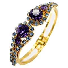 Vintage Amethyst Crystal Clamper Bracelet 1950s
