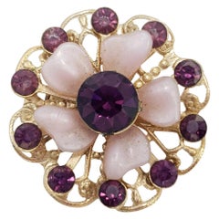 Broche fleur en cristal d'améthyste vintage, pétales de lilas