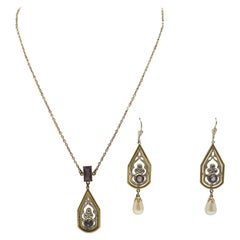 Vintage Amethyst Crystal Gold Filled Pendant Necklace & Earrings