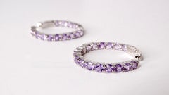 Vintage Amethyst Crystal & Sterling Silver Hoop Earrings