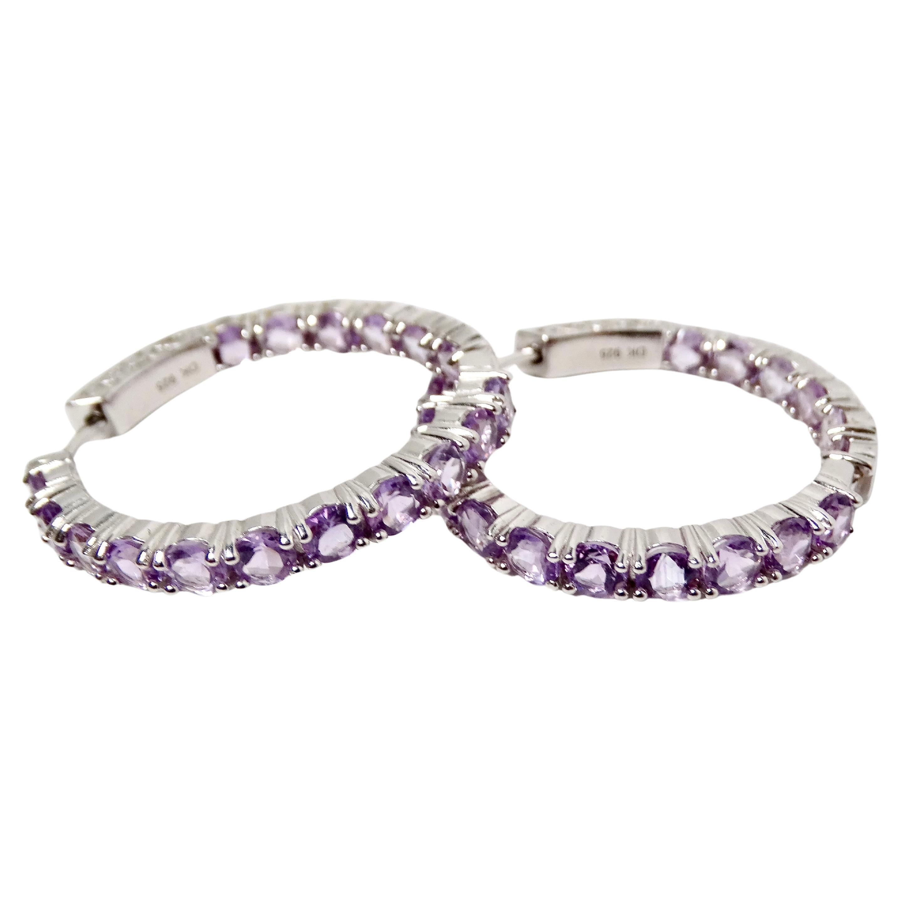 Vintage Creolen aus Amethystkristall und Sterlingsilber im Angebot